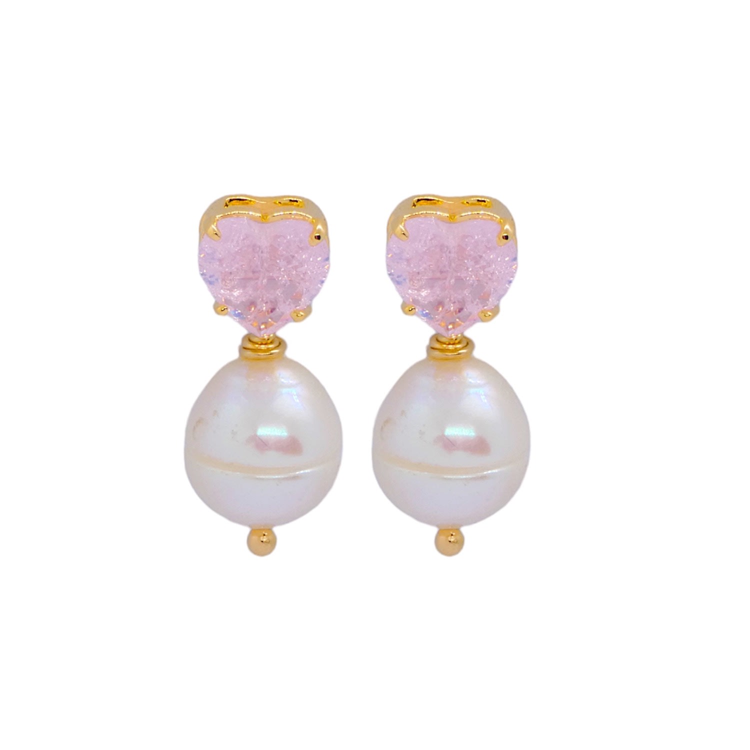 Women’s Gold / Pink / Purple Rose Quartz Heart Baroque Pearl Earrings Valerie Chic