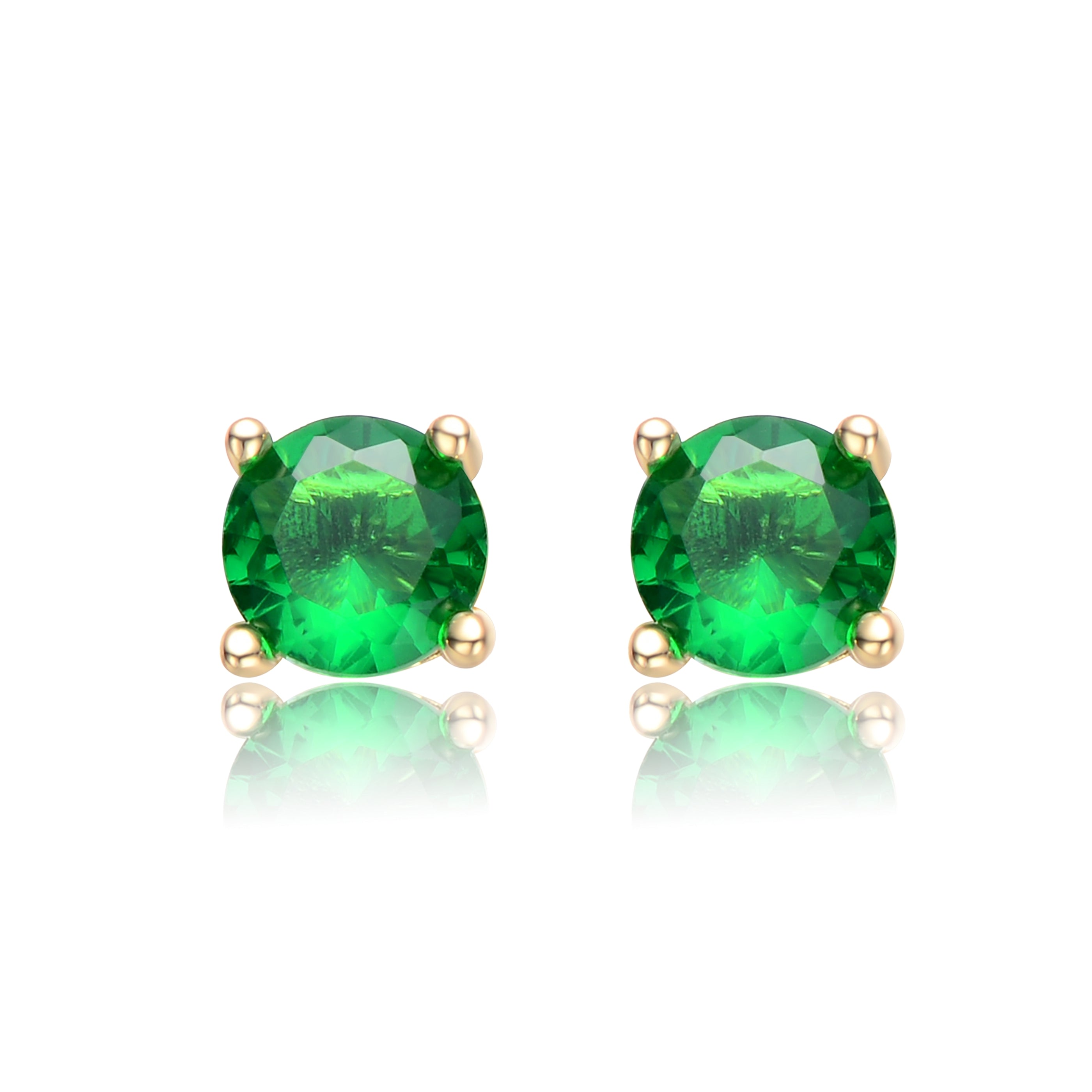 Women's Gold / Green Gold Plated With Four-Milimeter Green Cubic Zirconia Stud Earrings | Genevive Jewelry