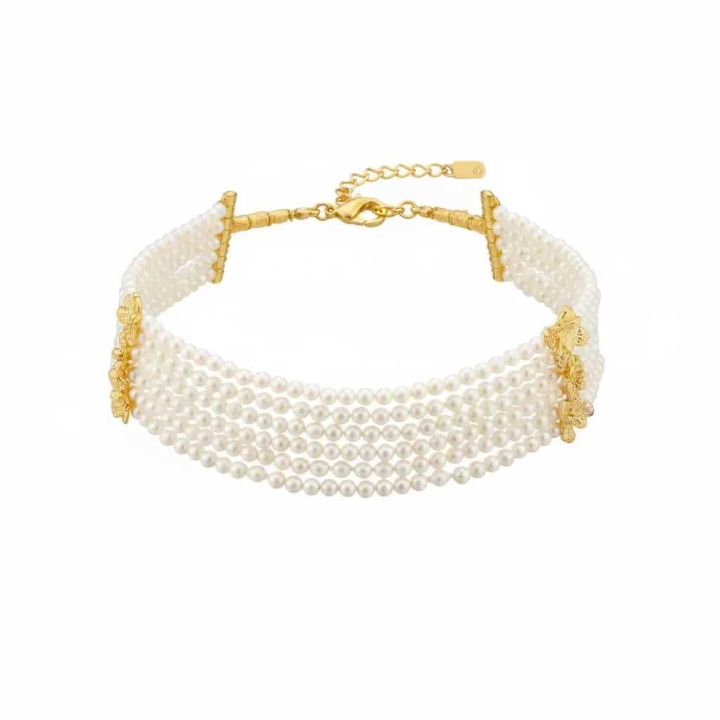 Beaded Multi-Strand Shell Pearl Choker Necklace | Angel Barocco