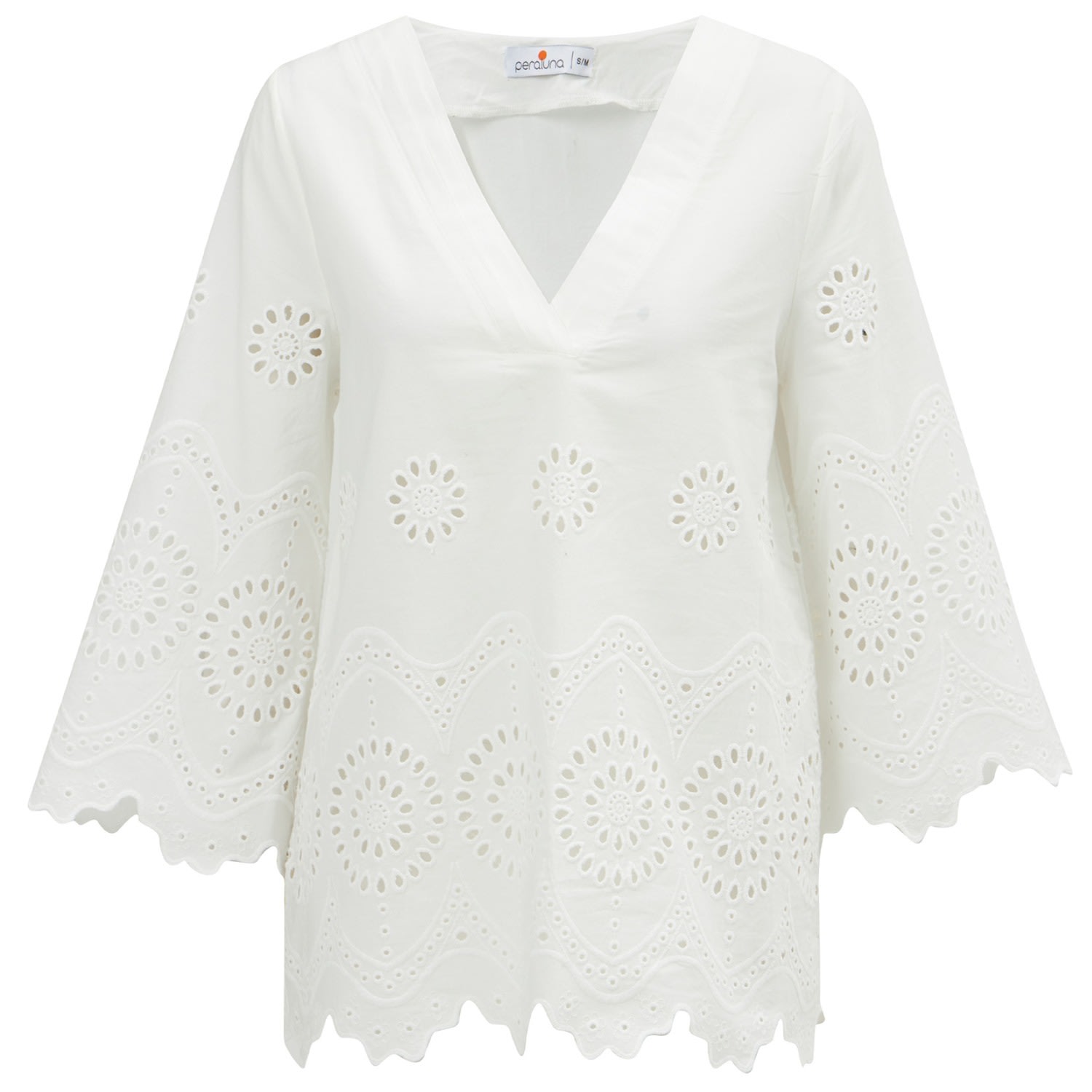 Women’s Hiromi V-Neck Bell Sleeve Blouse In White S/M Peraluna