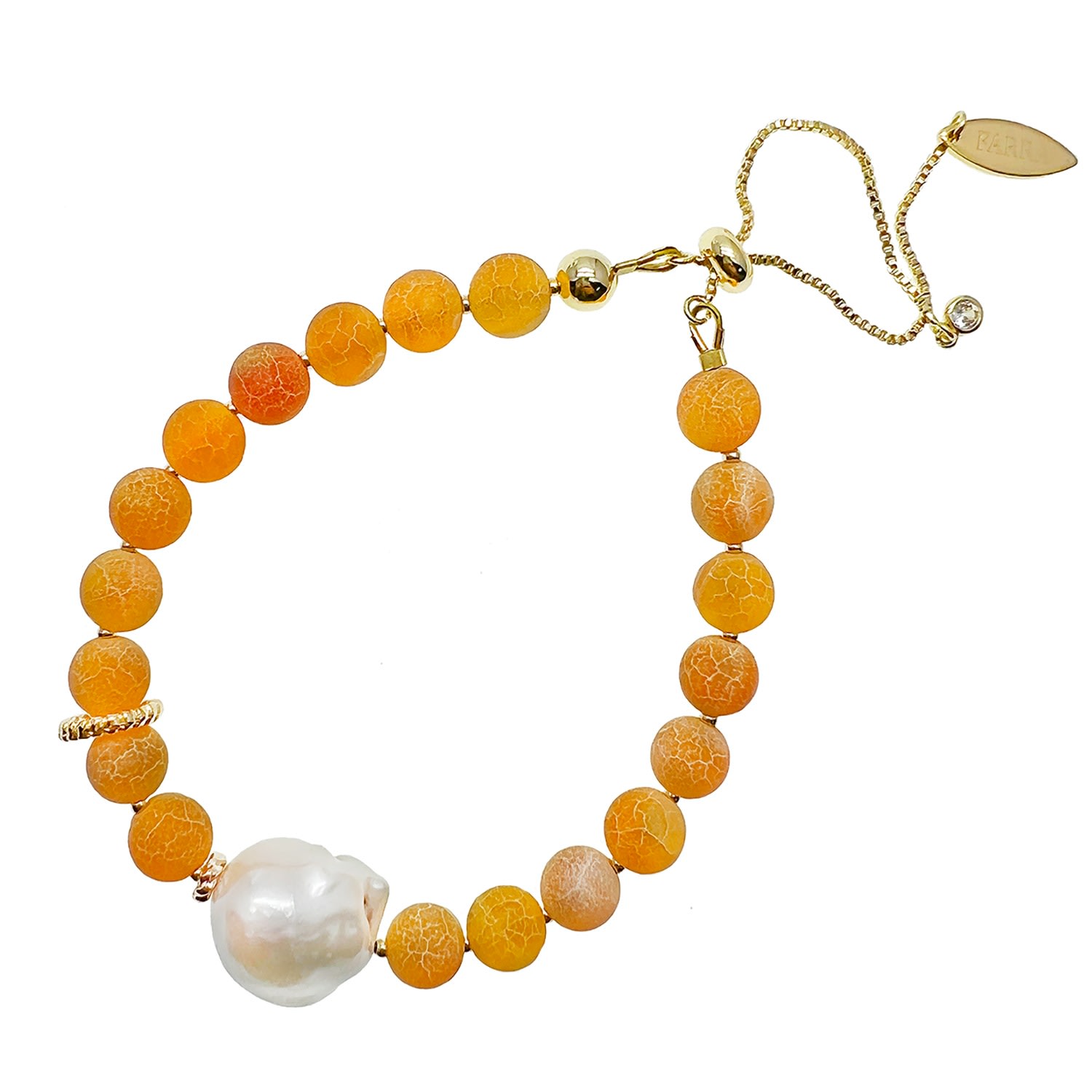 Farra Women's Yellow / Orange Agate Bracelet With Baroque Pearl Adjustable Bracelet