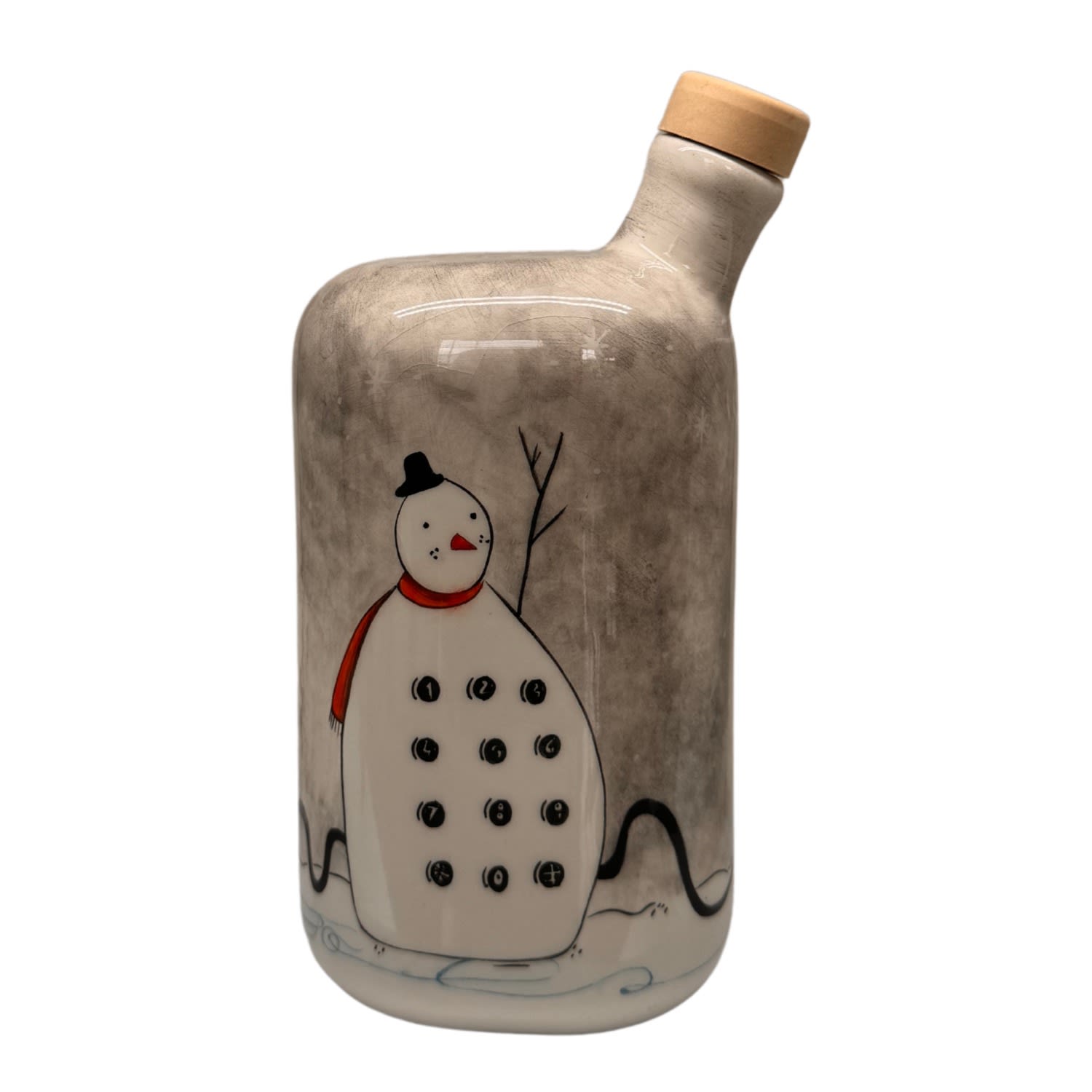 Black And Wild Christmas Artisan Crafted Ceramic Snowman Bottle And Vessels In Multi