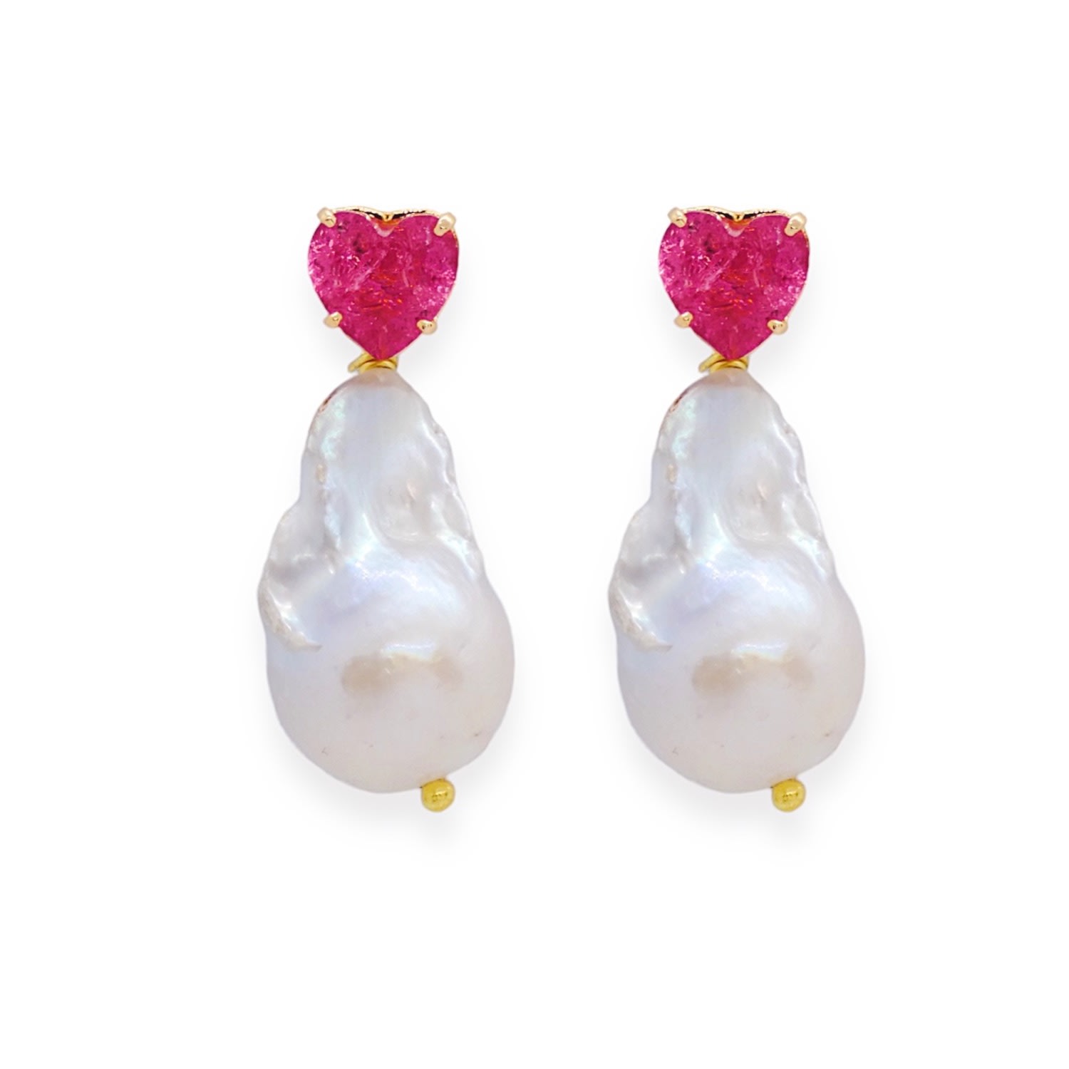 Women’s Gold / Pink / Purple Ruby Fireball Baroque Pearl Earrings Valerie Chic