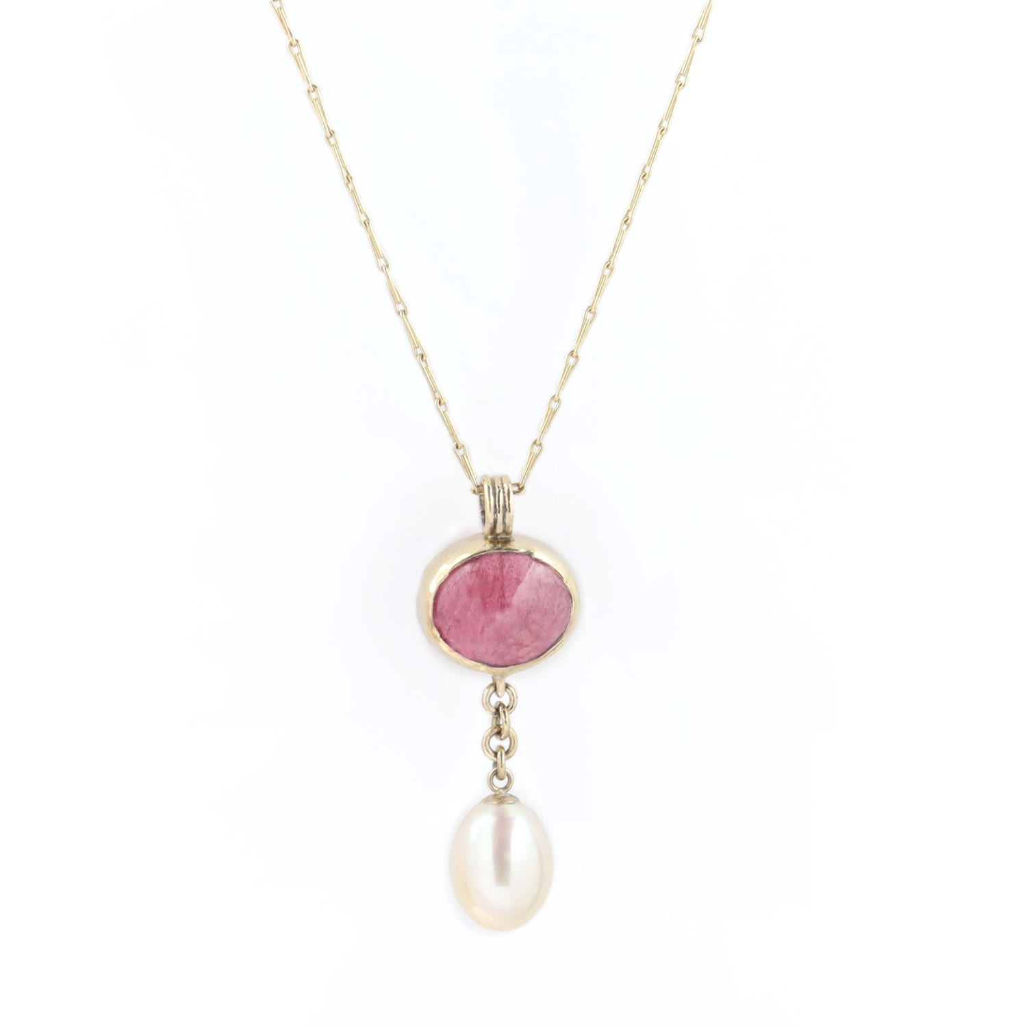 Women’s Pink / Purple / Gold Pink Tourmaline And Pearl Drop Gold Necklace Gabriella Alicia