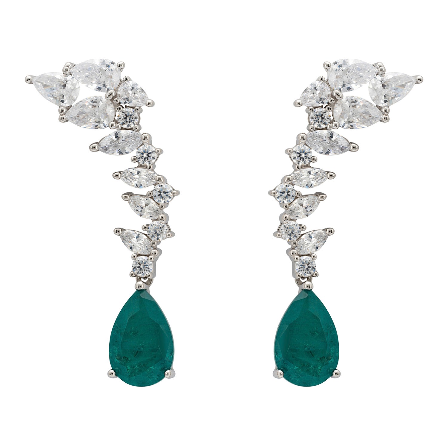 Women’s White / Green / Silver Henriette Teardrop Earrings Emerald Silver Latelita