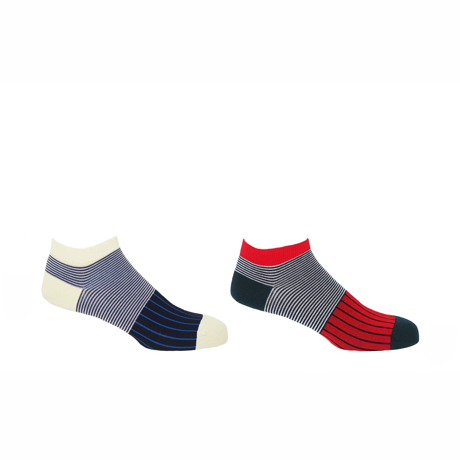 Black & Scarlet Oxford Stripe Men’s Trainer Socks - 2 Pack One Size Peper Harow - Made in England