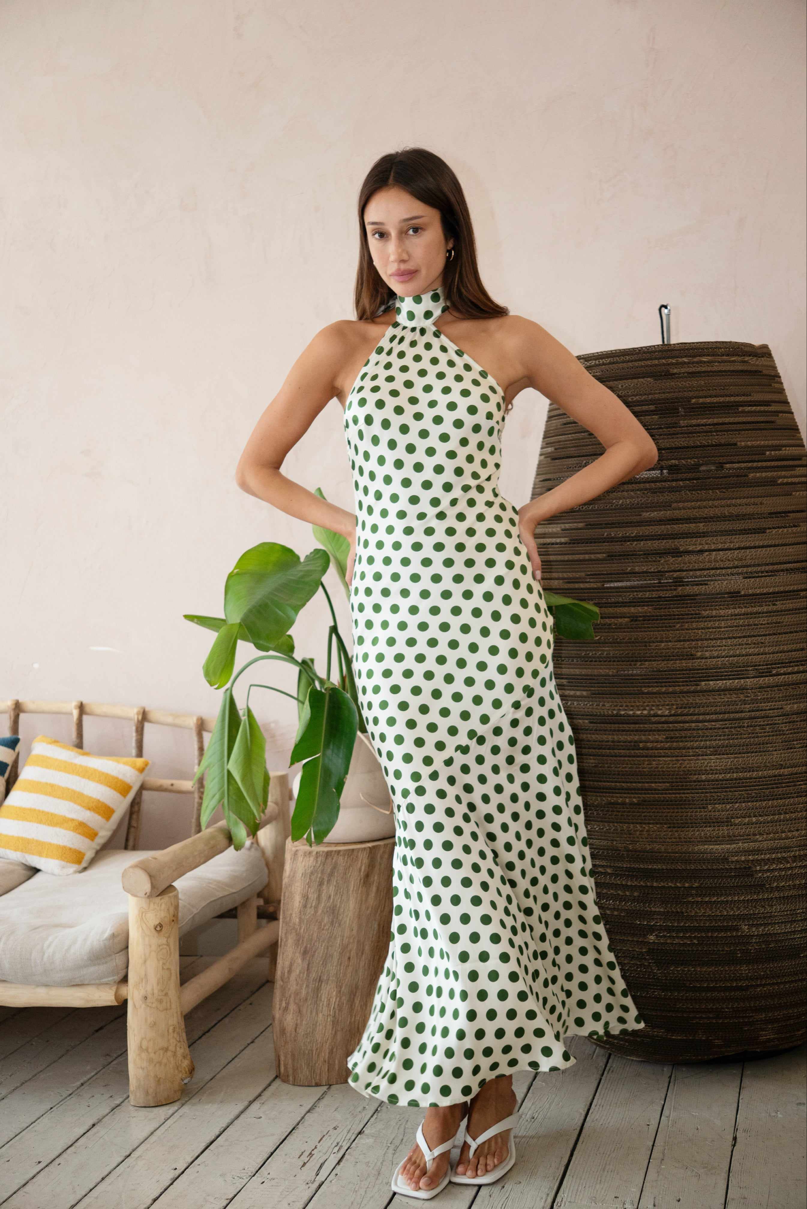 slim fit dress slacks Green Polka Dot Pleated Maxi Dress – v o g l i o