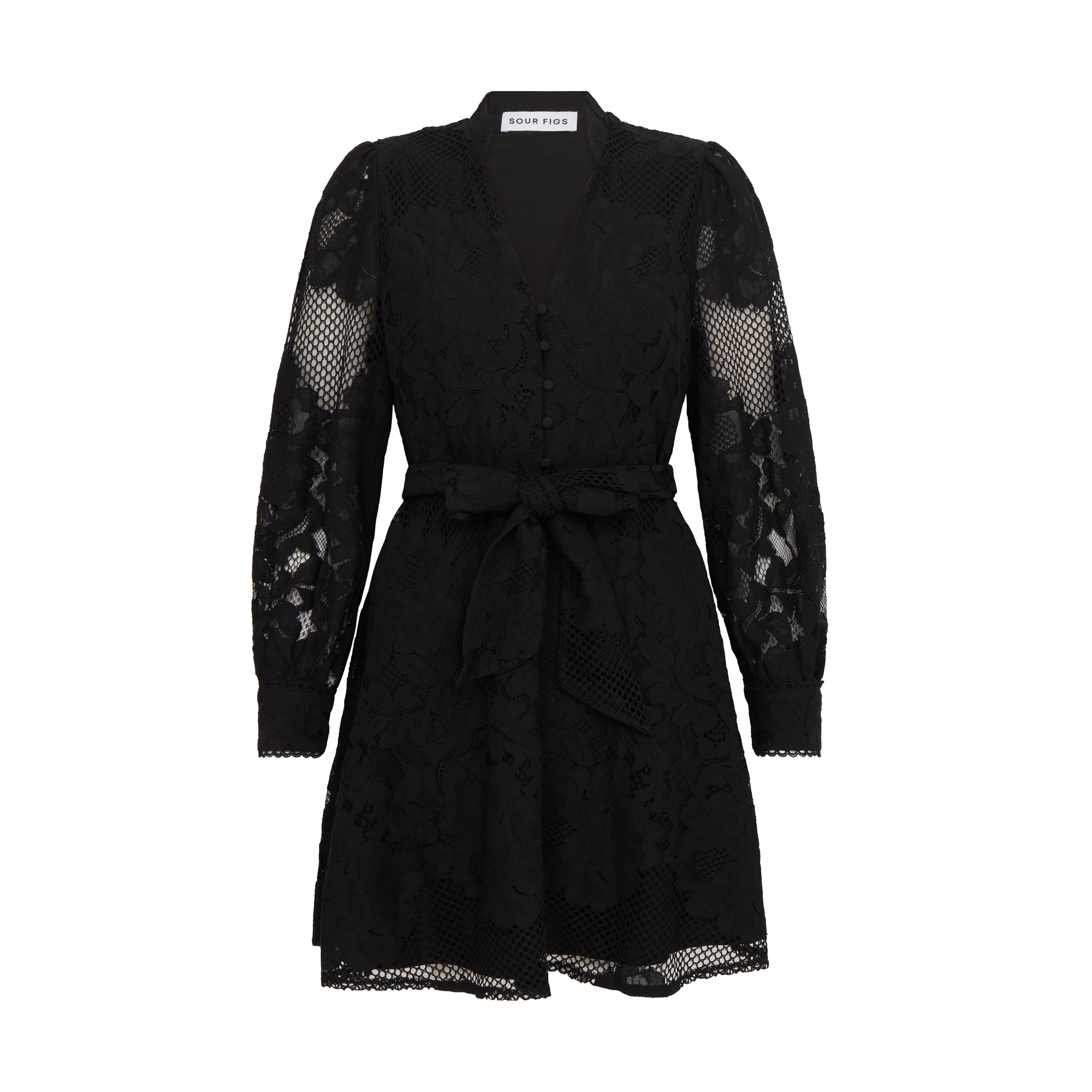 Women’s Sheer Lace Long Sleeve Mini Dress In Black Xxs Sour Figs