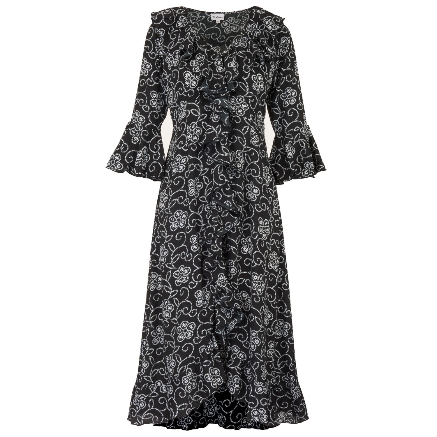 At Last... Women's Felicity Midi Dress Black & White Floral In Black