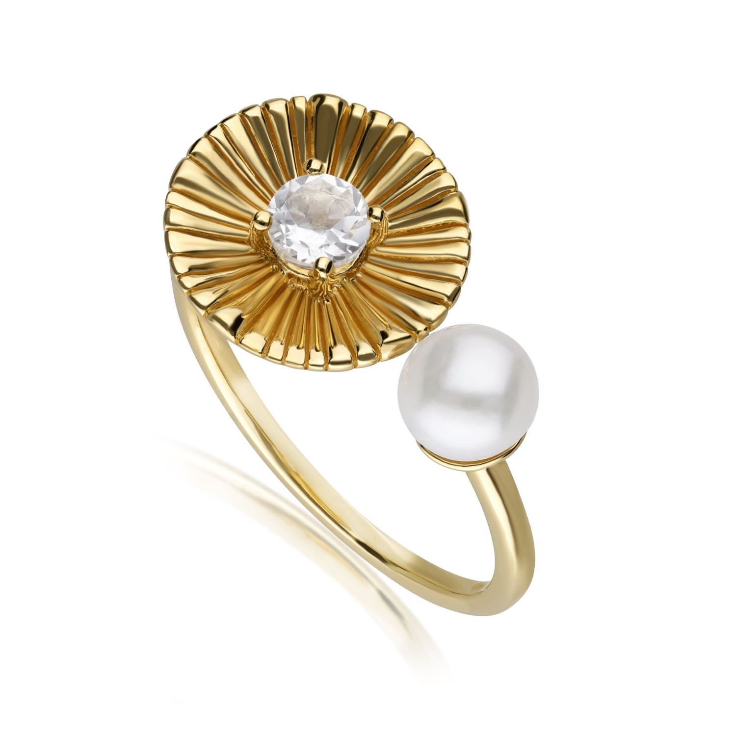 Women’s Gold Caruso Pearl & White Topaz Floral Open Ring Gemondo