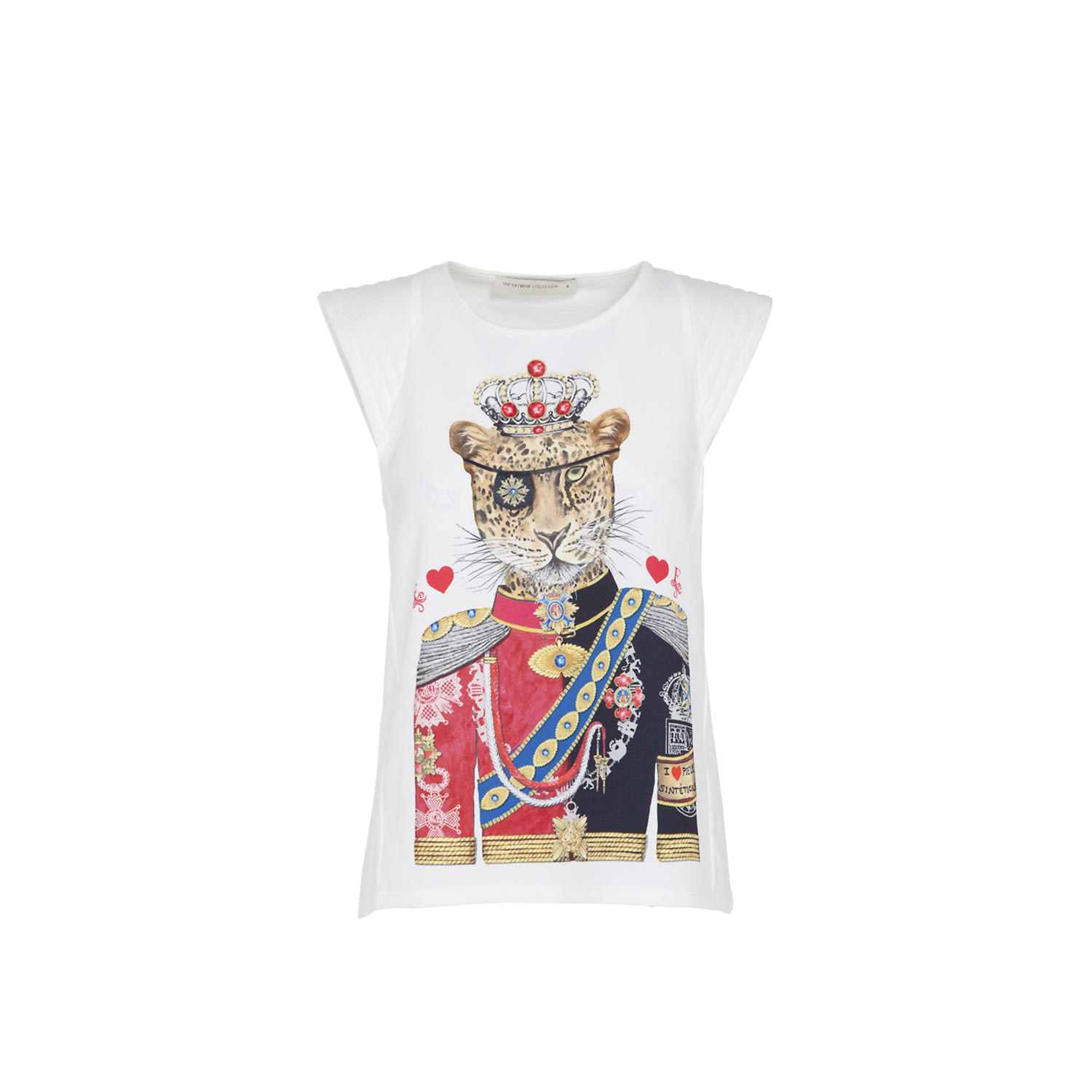 The Extreme Collection Women's White Cotton Short Sleeve  Leopard Mariscal T-shirt In White