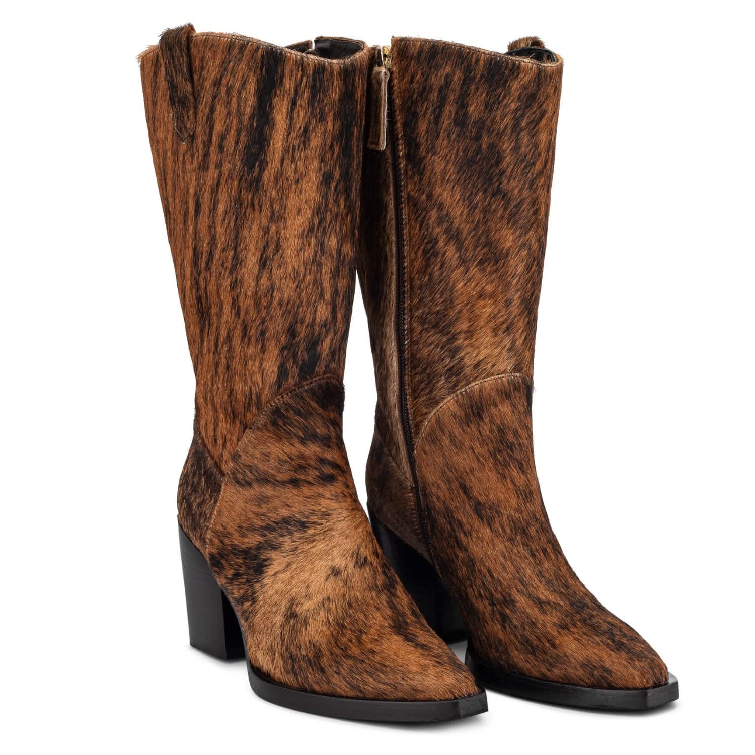 New Amendment Women's Olsson Mid Shaft Wide Calf Boot In Ponyhair Black Brindle