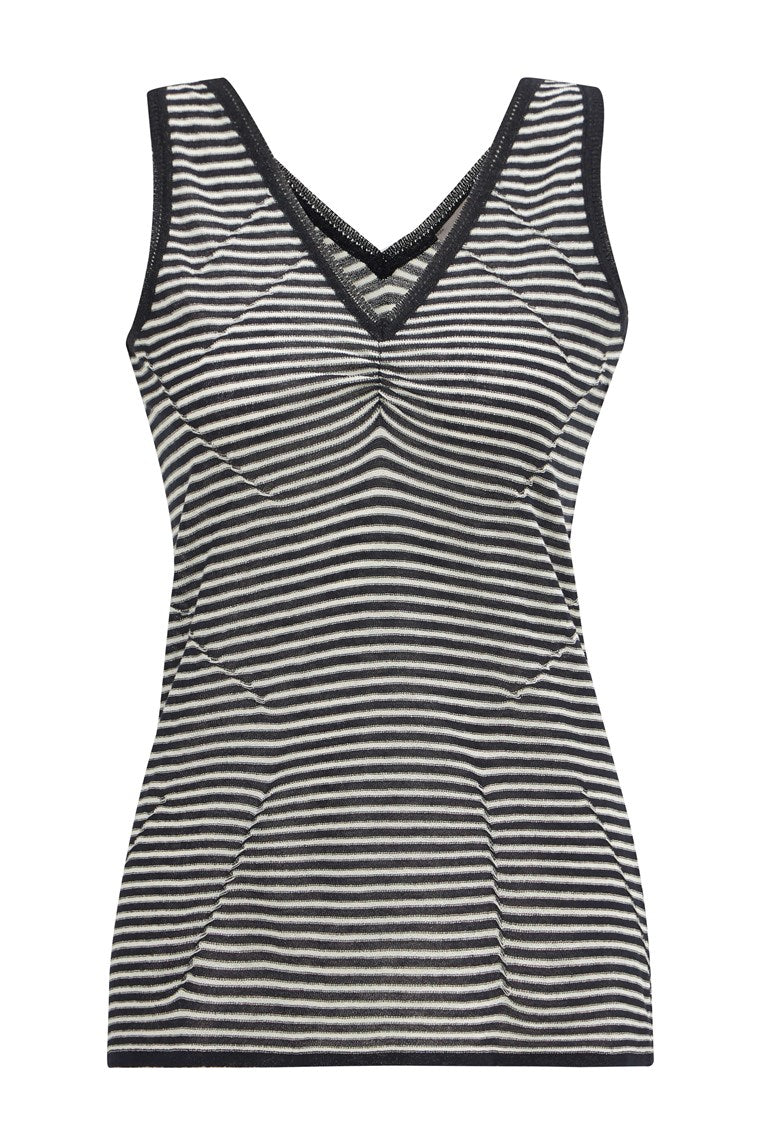 Peraluna Women's Stripy V-neck Knit Tank Top In Navy/white In Blue/white