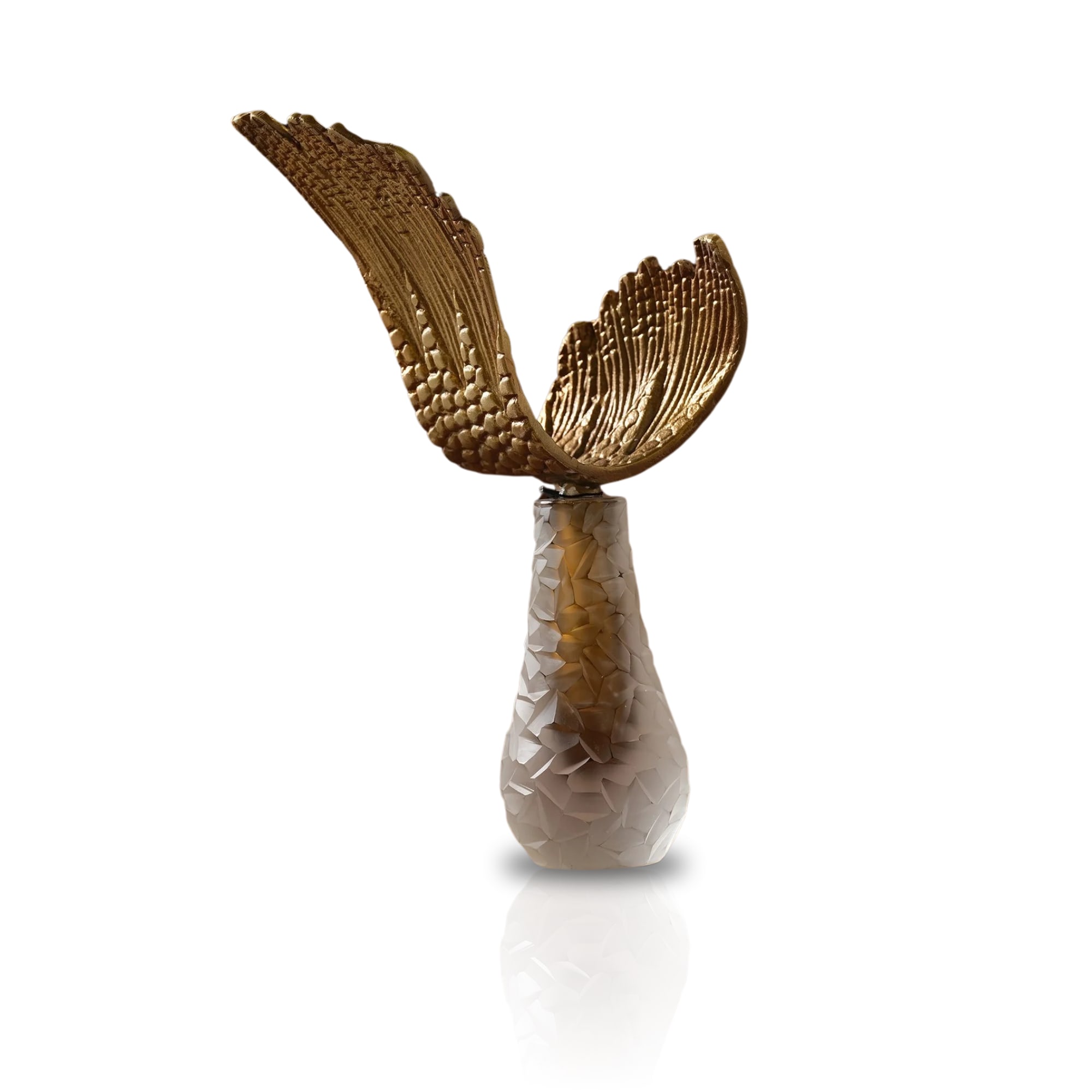 Marleth Gold Murano Glass Vase With Brass Seagull Sculpture & Textured Stone Finish