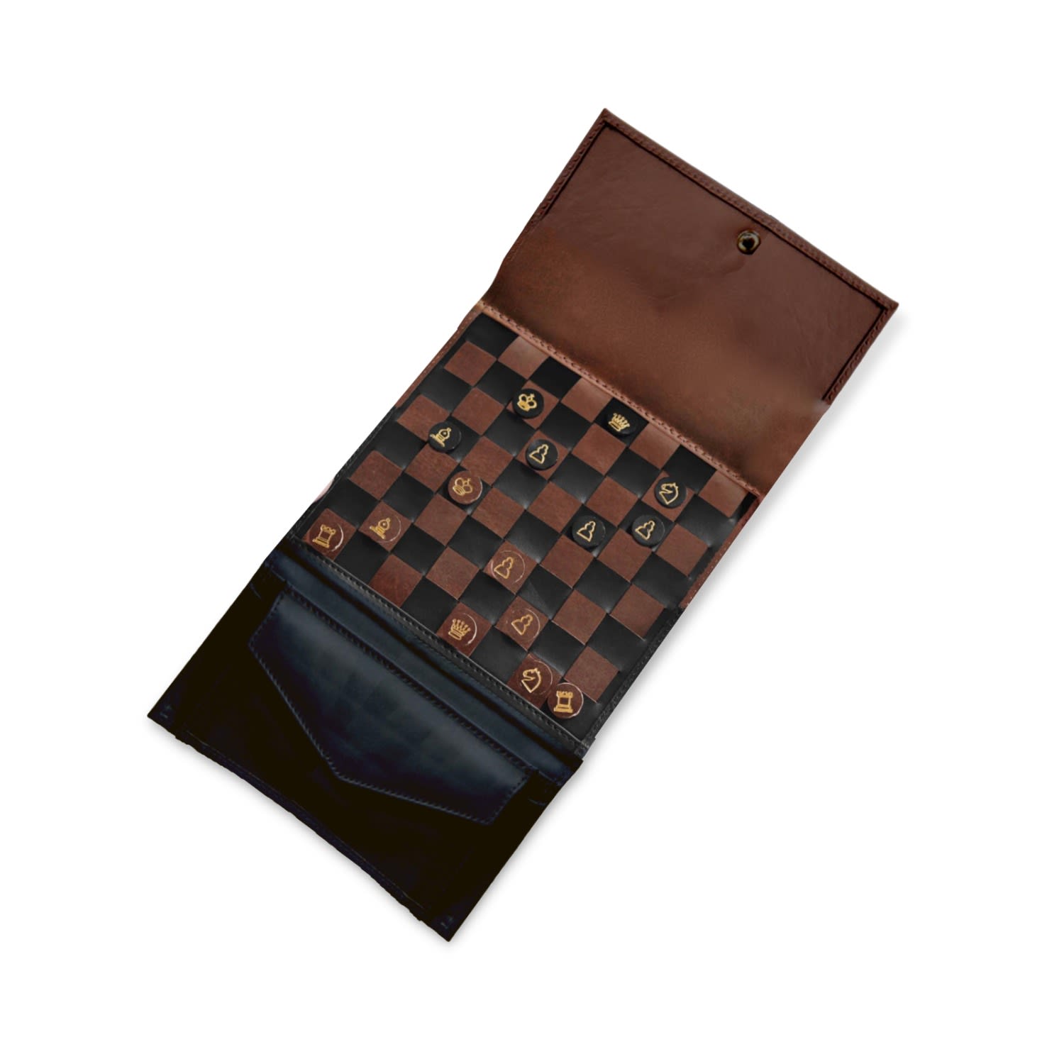 Black / Brown Leather Chess / Drafts Travel Set - Black & Tan Vida Vida