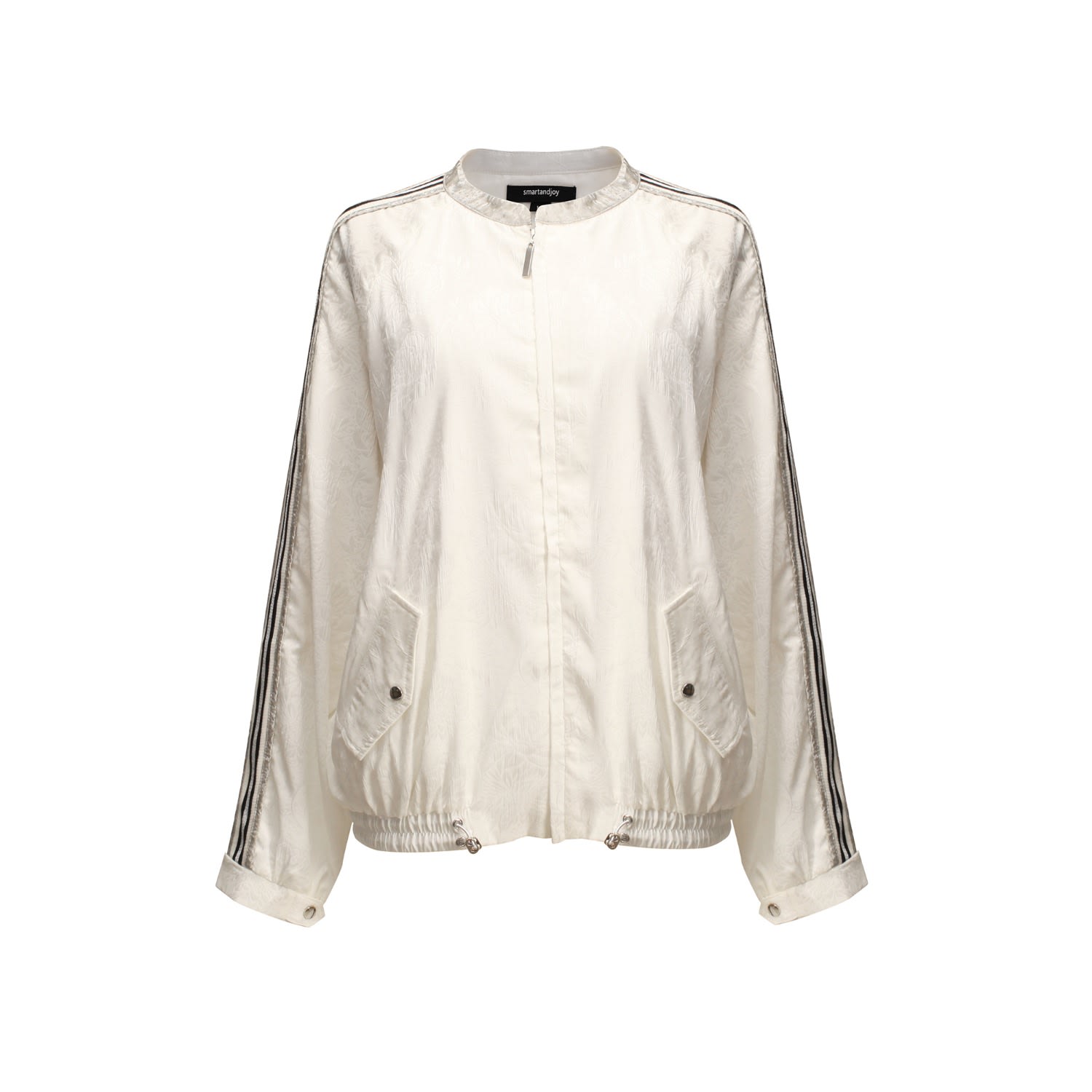 Smart And Joy Women's White Light Embossed Bomber Jacket In White
