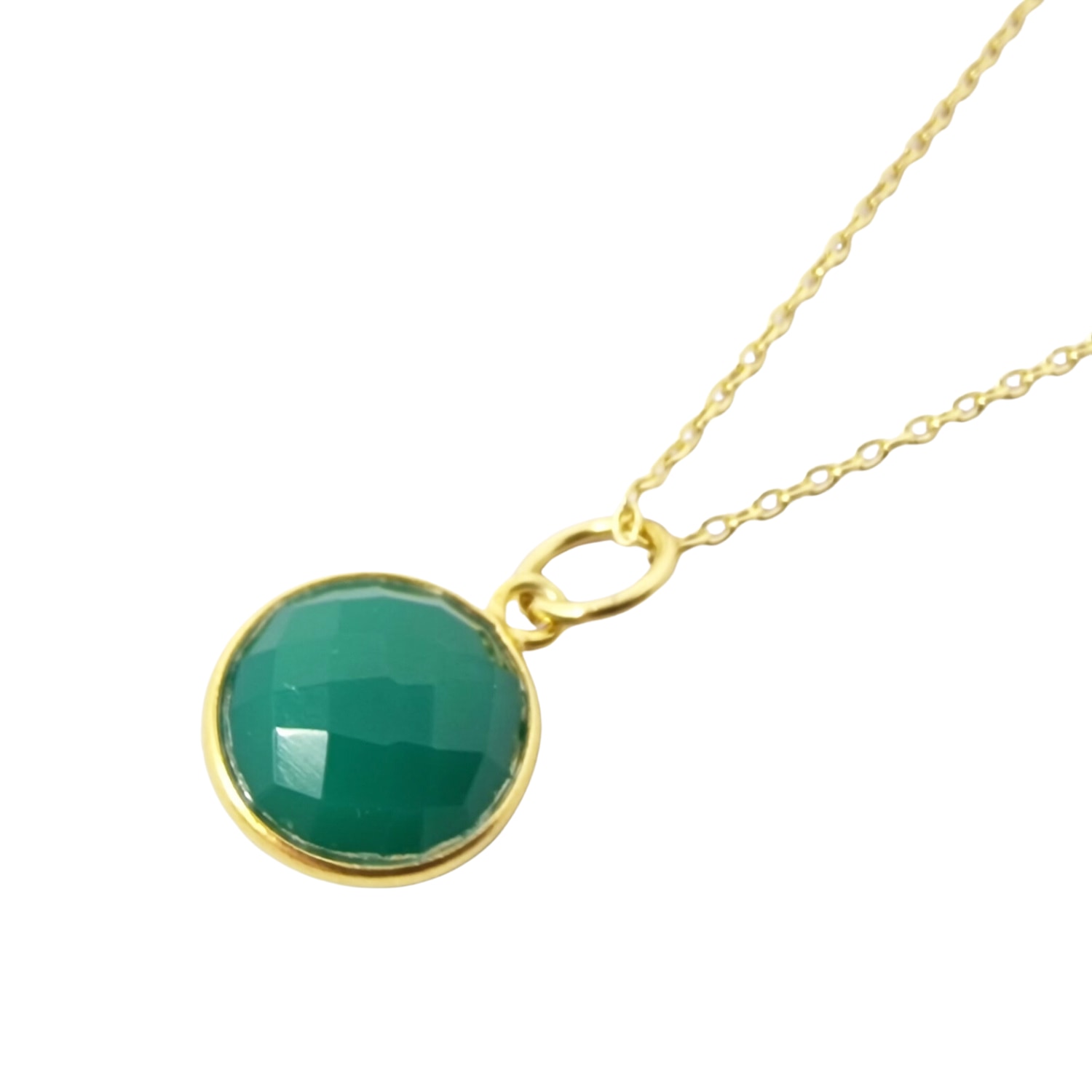 Women’s Green / Gold Gold Vermeil Plated Green Onyx May Birthstone Round Pendant Necklace Harfi