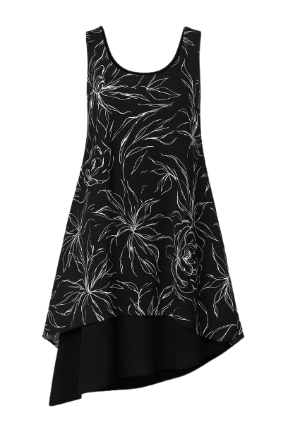 Conquista Women's Black Sleeveless Print Layer Dress In Black