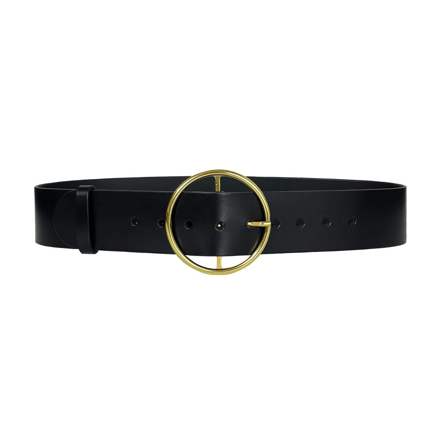 Round Buckle Wide Leather Belt - Illustrated Living