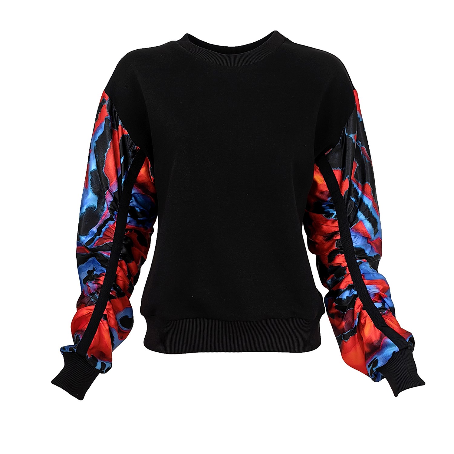 Lalipop Design Women's Black Sweatshirt With Digital Print Satin Puff Sleeves In Black