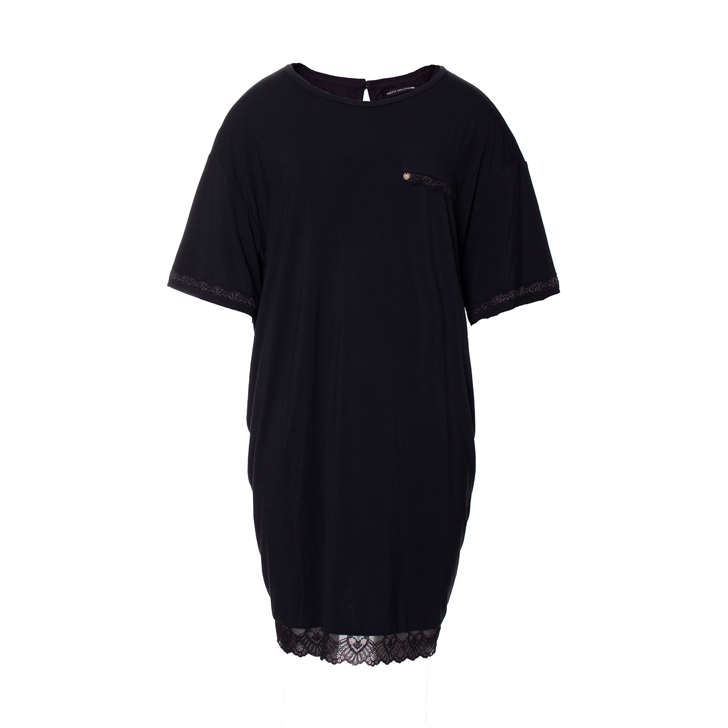 Pretty You Women's Black Bamboo Lace Tee Dress In Raven
