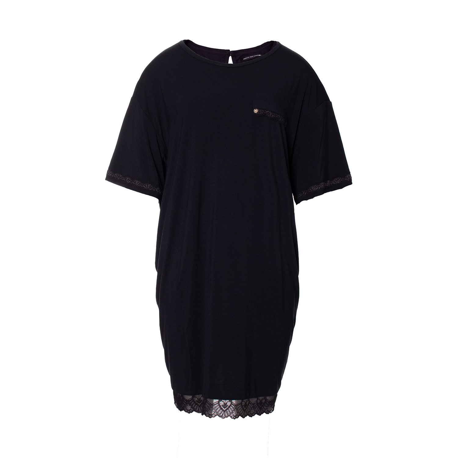 Pretty You Women's Black Bamboo Lace Tee Dress In Raven In Black