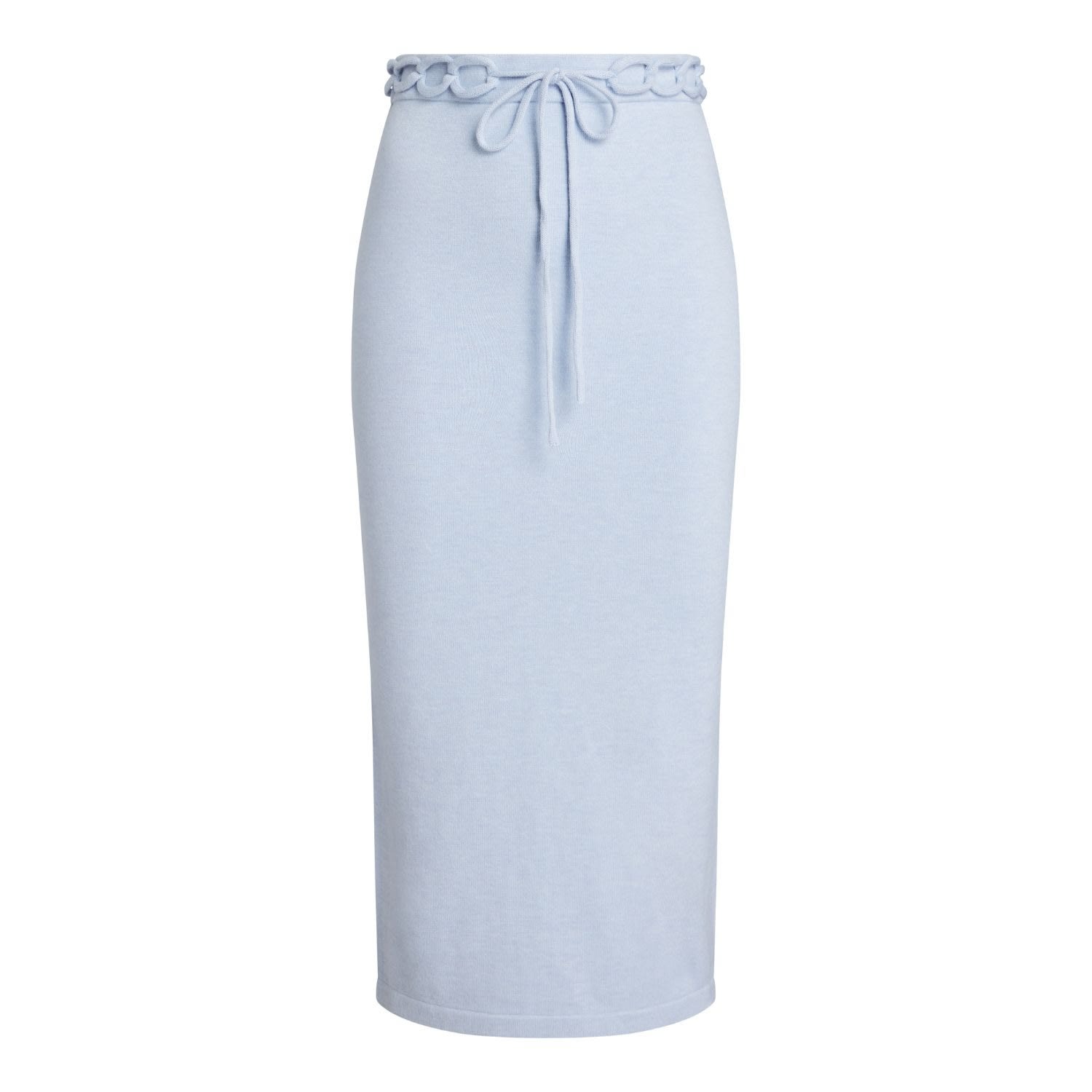 Mnk Atelier Women's Chained Detail Silk Blend Knitted Midi Pencil Skirt - Blue In Blue