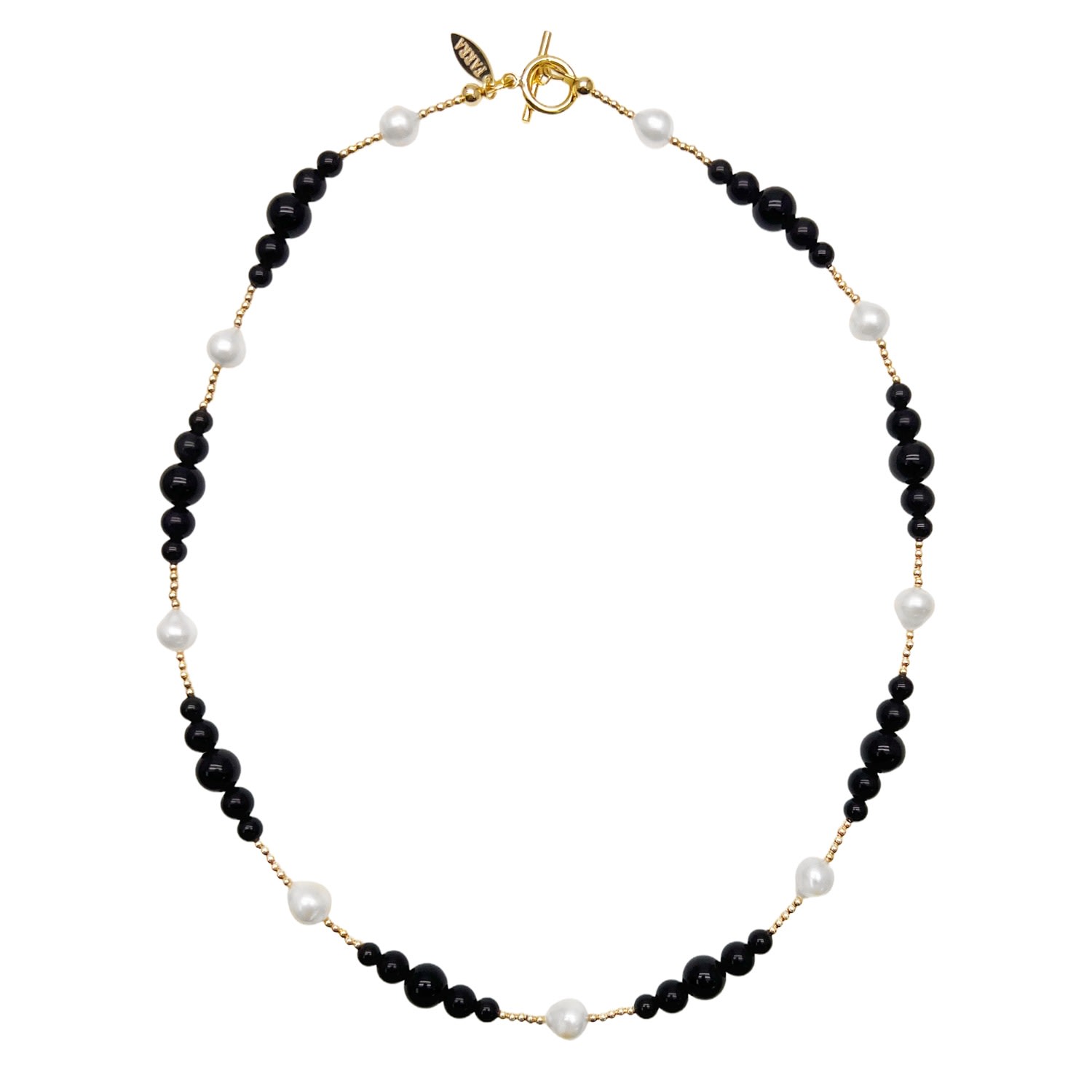 Farra Women's Black / White Exquisite Black Obsidian And White Freshwater Pearls Necklace In Multi