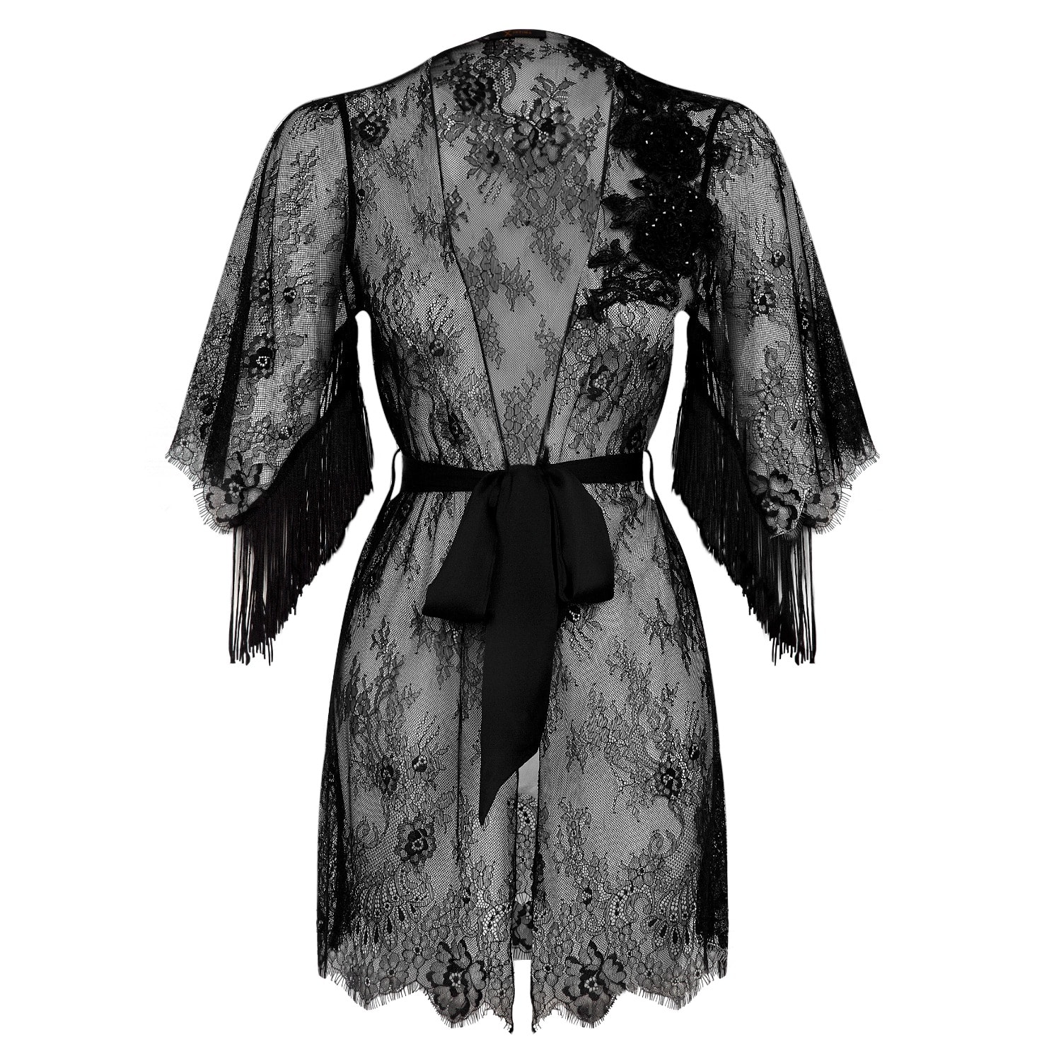X Intima Women's Black Mini Lace Dressing Gown Tiny, Elegant And Luxurious In Black
