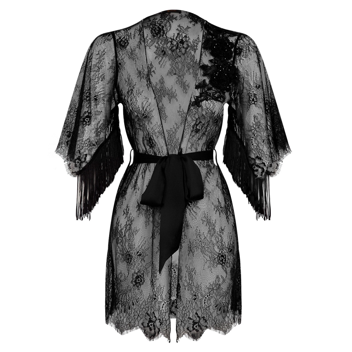 Women’s Black Mini Lace Dressing Gown Tiny, Elegant And Luxurious Large X Intima