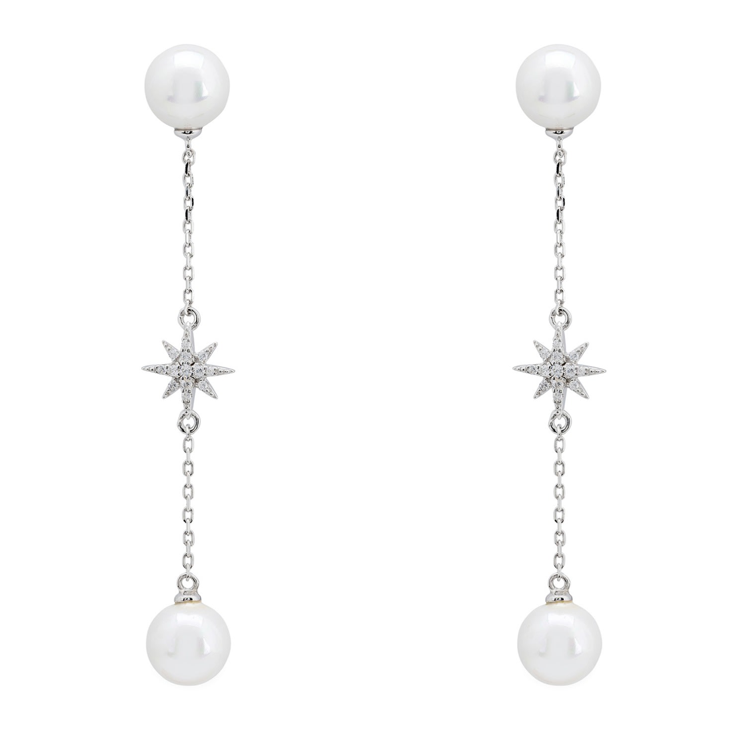 Latelita Women's Silver / White Falling Star Pearl Drop Earrings Silver