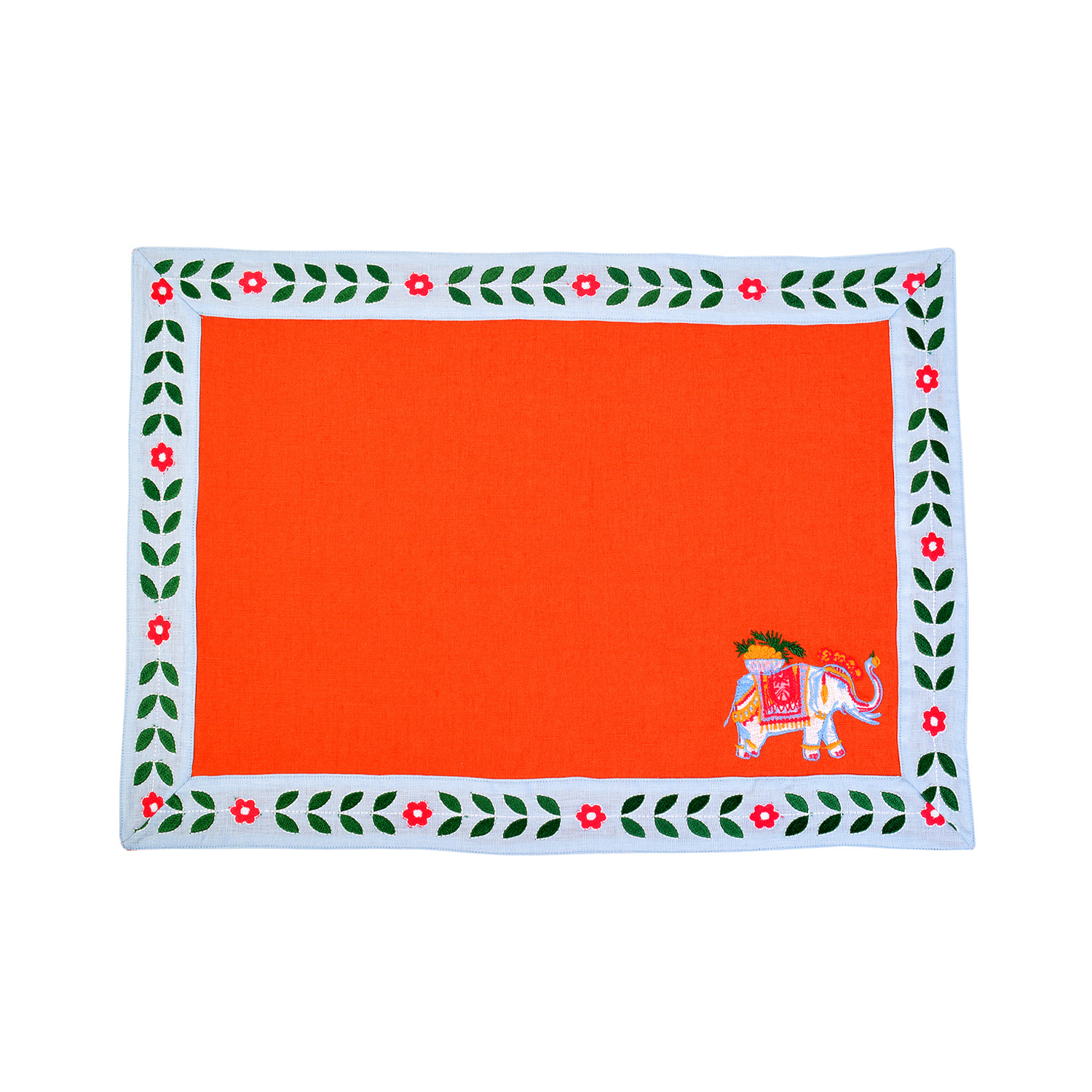 Geliving Elephant Pattern Orange Linen Placemat Set Of Two In Orange