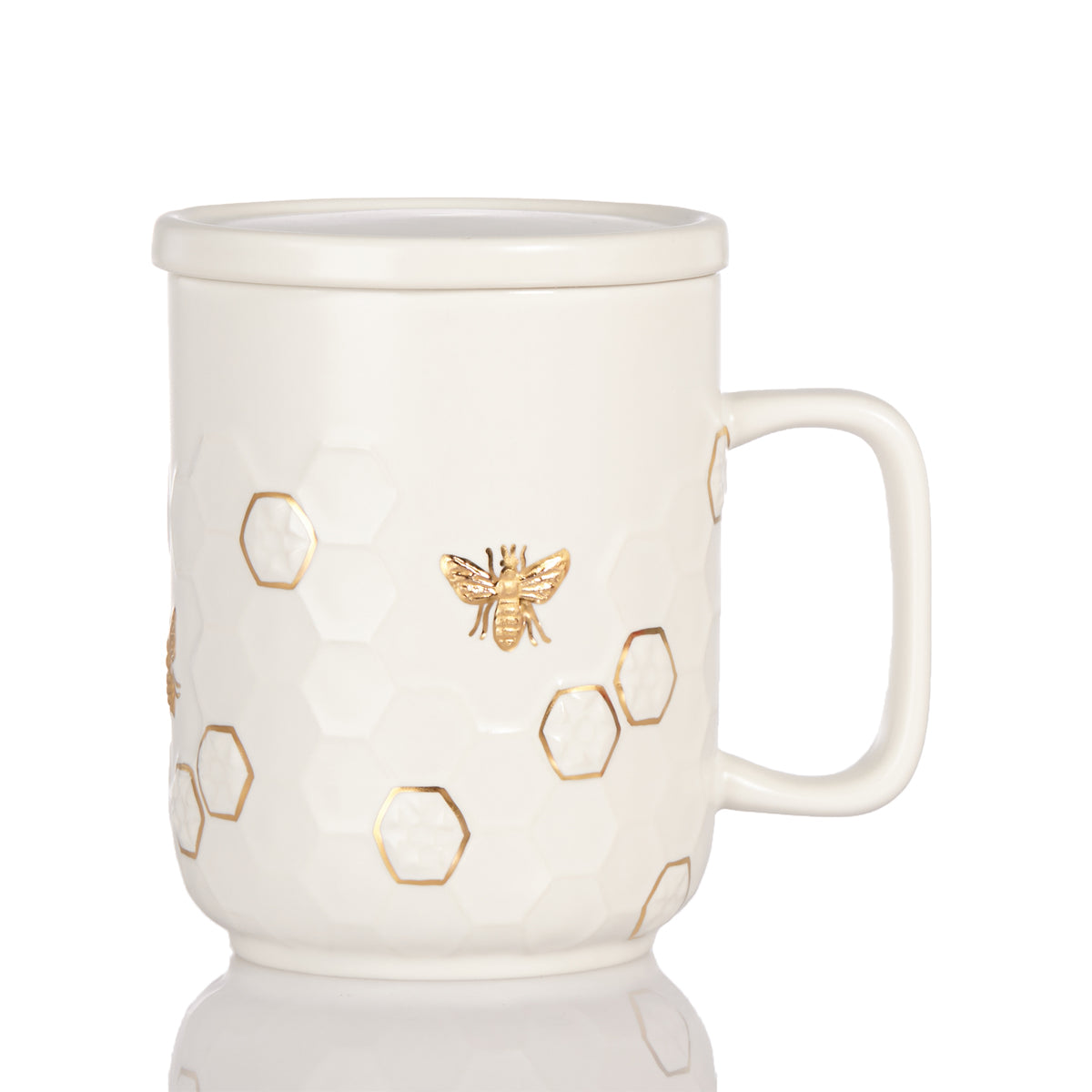 White / Gold Honey Bee Mug With Lid Acera