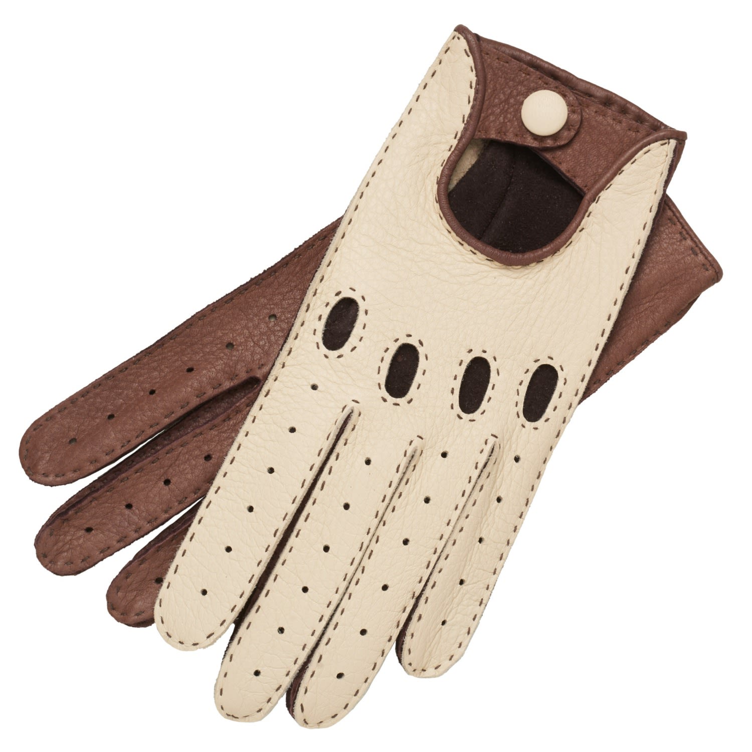 1861 Glove Manufactory Brown Rome - Men's Deerskin Driving Gloves In Creme & Taupe In Brown