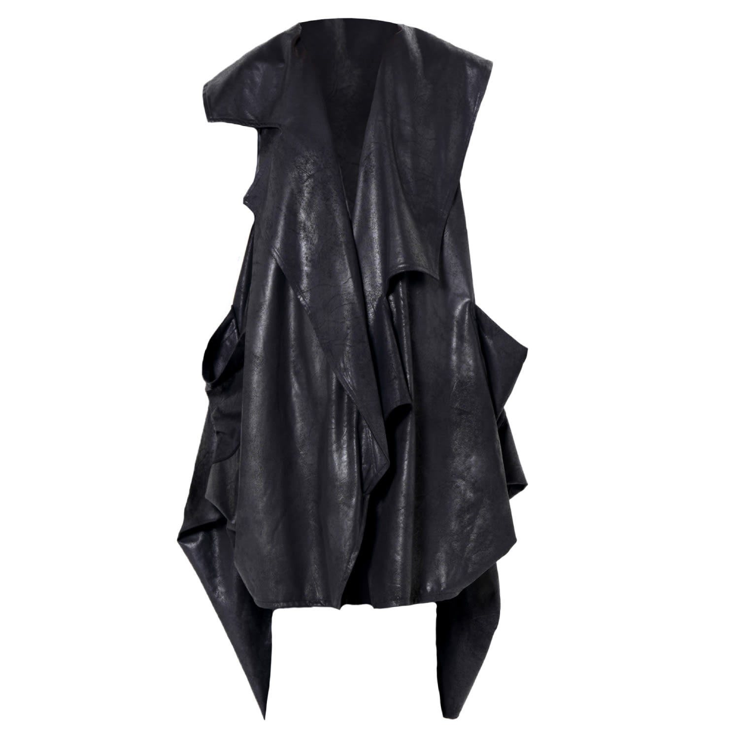 Metamorphoza Women's Black / Neutrals Asymmetric Faux Suede Vest In Black