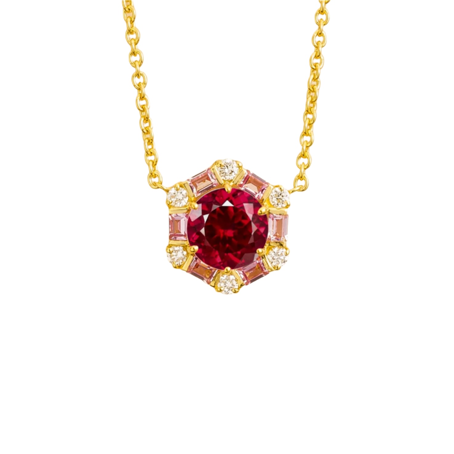 Juvetti Women's White / Red / Pink Melba Gold Necklace Set With Ruby, Pink Sapphire & Diamond