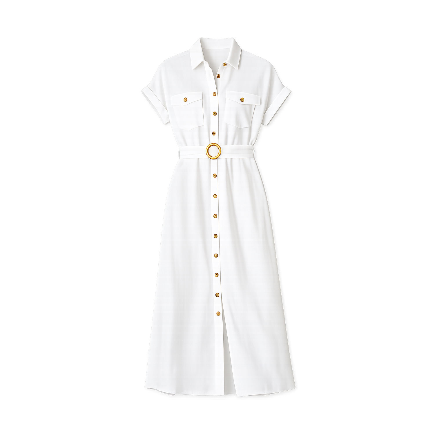Women's Yumi White Viscose Linen Look Midi Shirt Dress With Wooden Belt | S