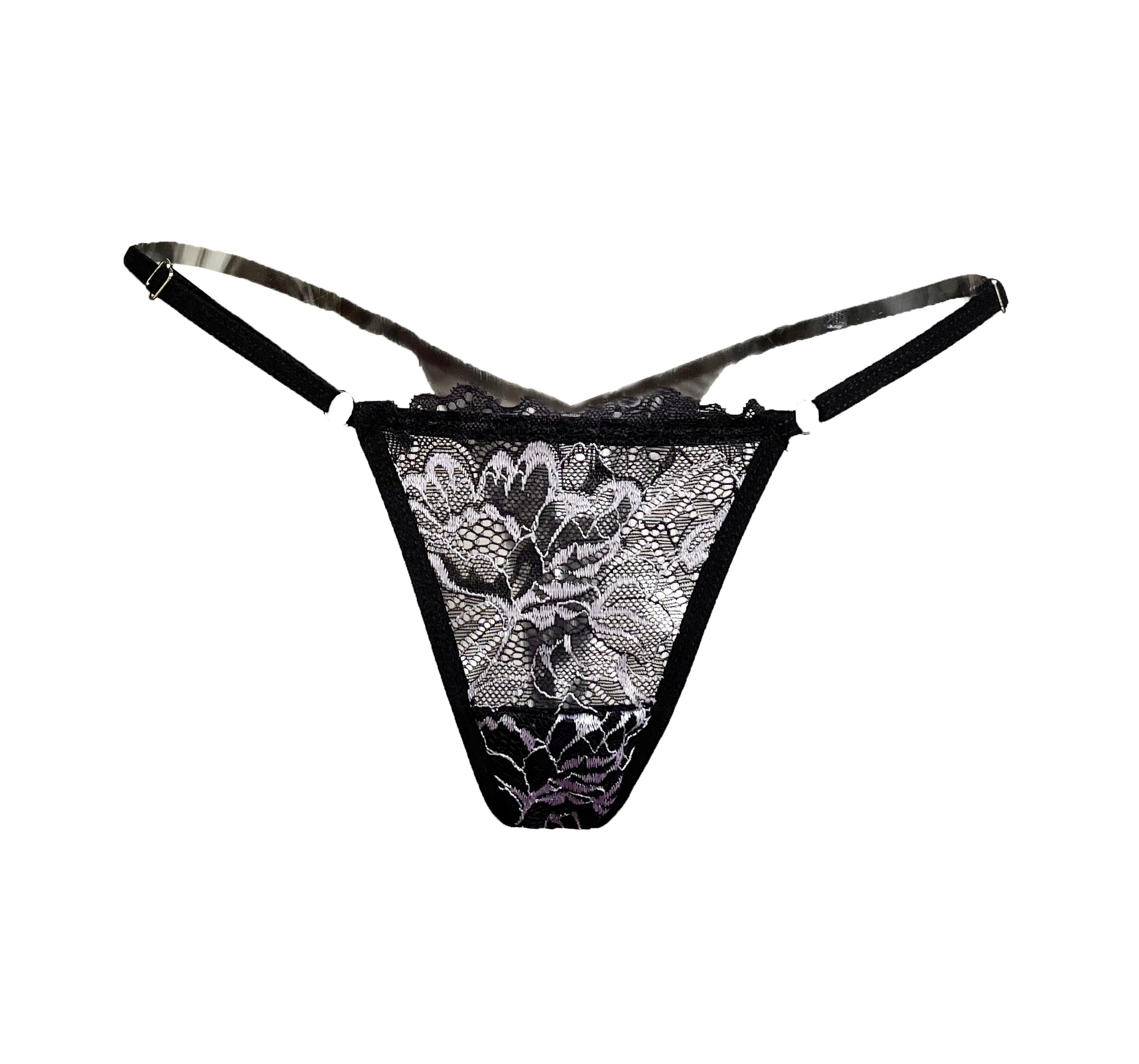 Women’s Black Kyoto Bicolor Lace & Tulle Strappy Thong Medium Carol Coelho