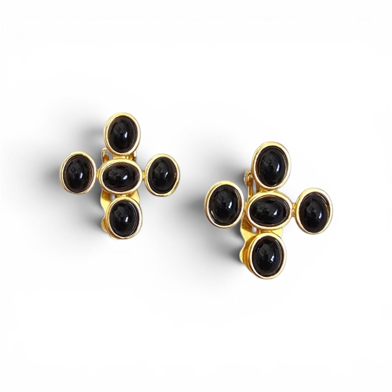 Vstyle Women's Vintage Black Cabochon Clip-on Earrings