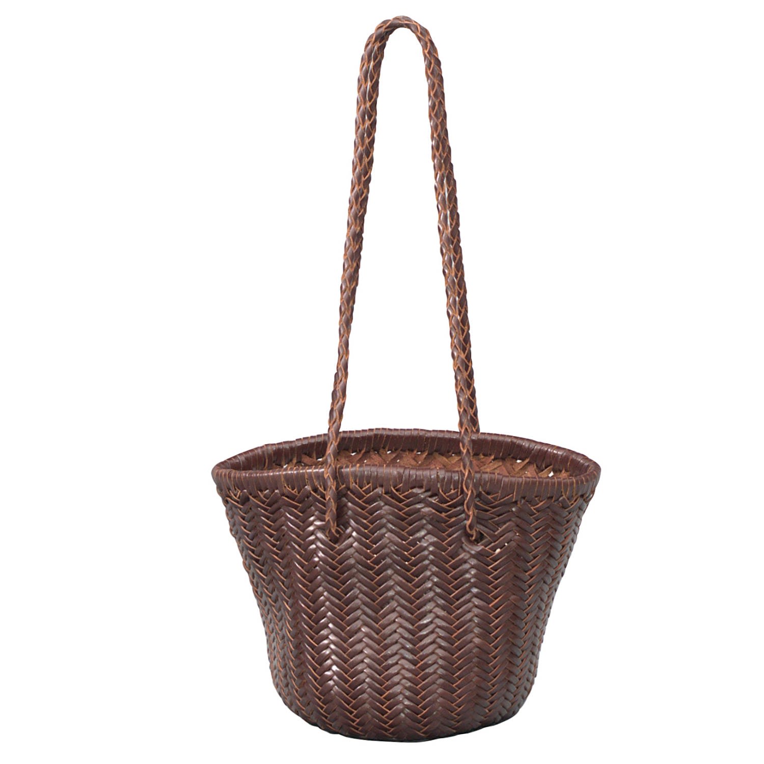 Women’s Woven Leather Beach Bucket Bag - Dark Brown Rimini