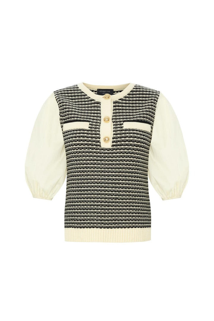 Women's Neutrals Regular Pocket Detailed Poplin Sleeve Knit Blouse