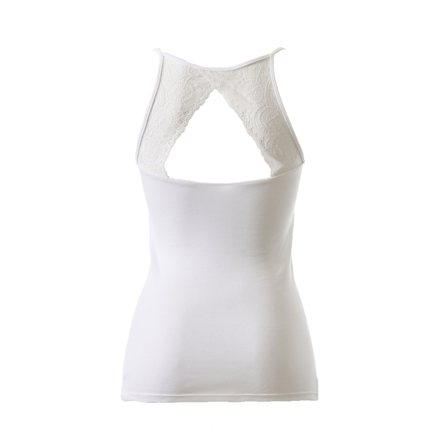 Aromatique Women's Cotton Camisole With Exquisite Leavers Lace - White
