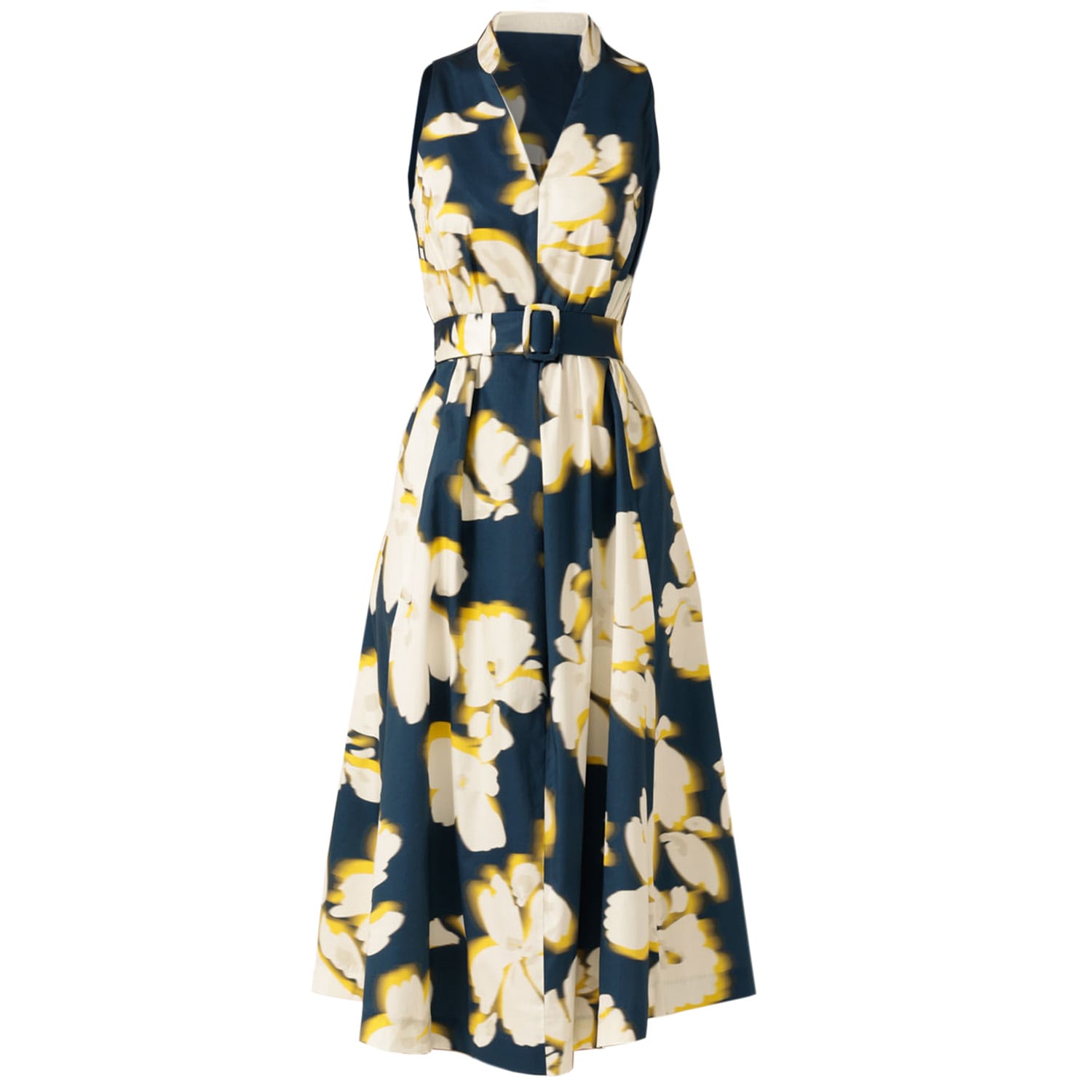 Sacha Drake Women's Blue / White / Yellow Simone Midi Dress In Navy Yellow Flower In Multi