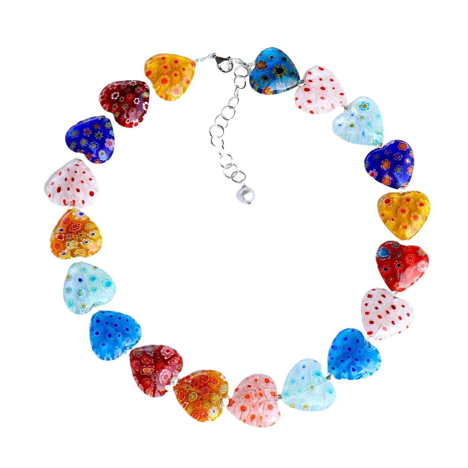 Mineralgems ✩ Studio Women's Blue / Red Necklace With Venetian Heart-shaped Murrine