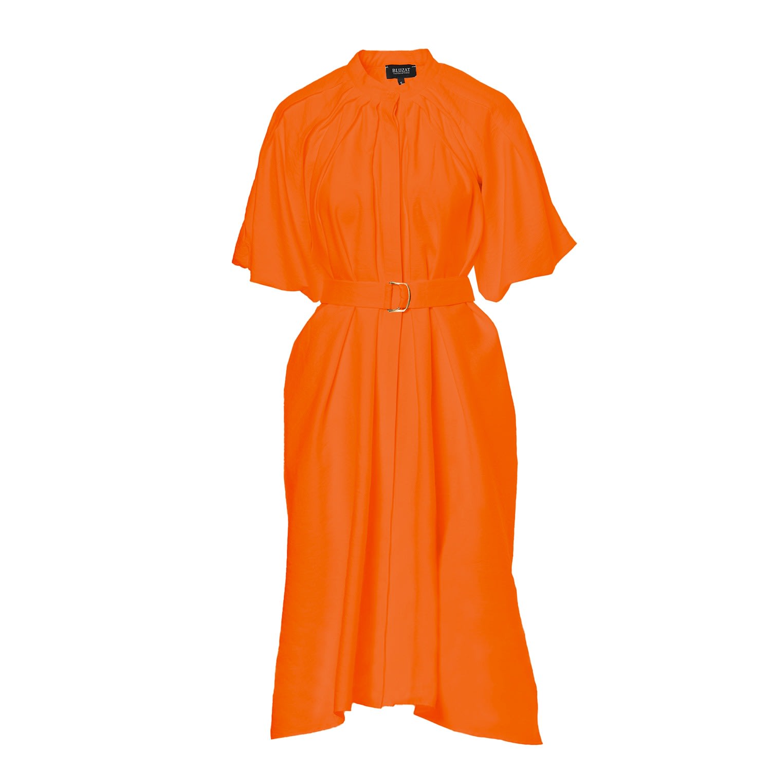 Bluzat Women's Yellow / Orange Orange Midi Dress With Raglan Sleeve And Pleats In Yellow/orange