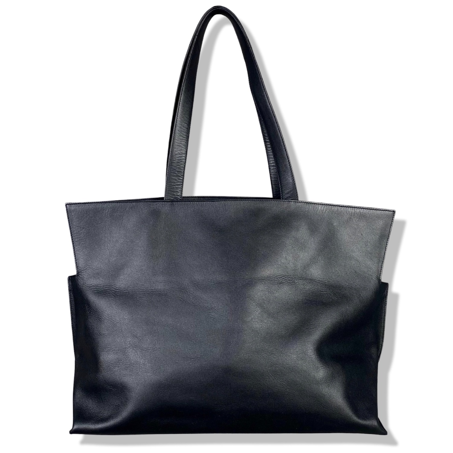 トートバッグ BLACK LEATHER (M) TOTES Oversized Maxi Leather Carry-All Tote Bag - Black