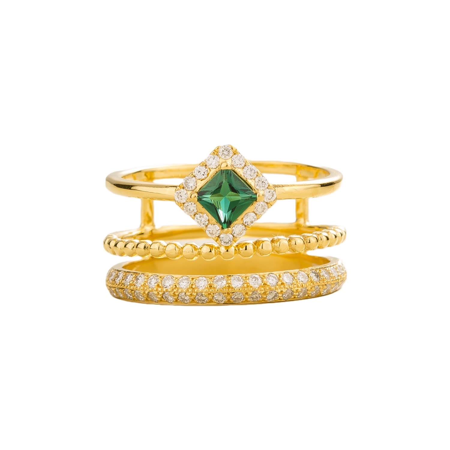 Juvetti Women's Green / White / Gold Amici Ring In Emerald & Diamond In Multi