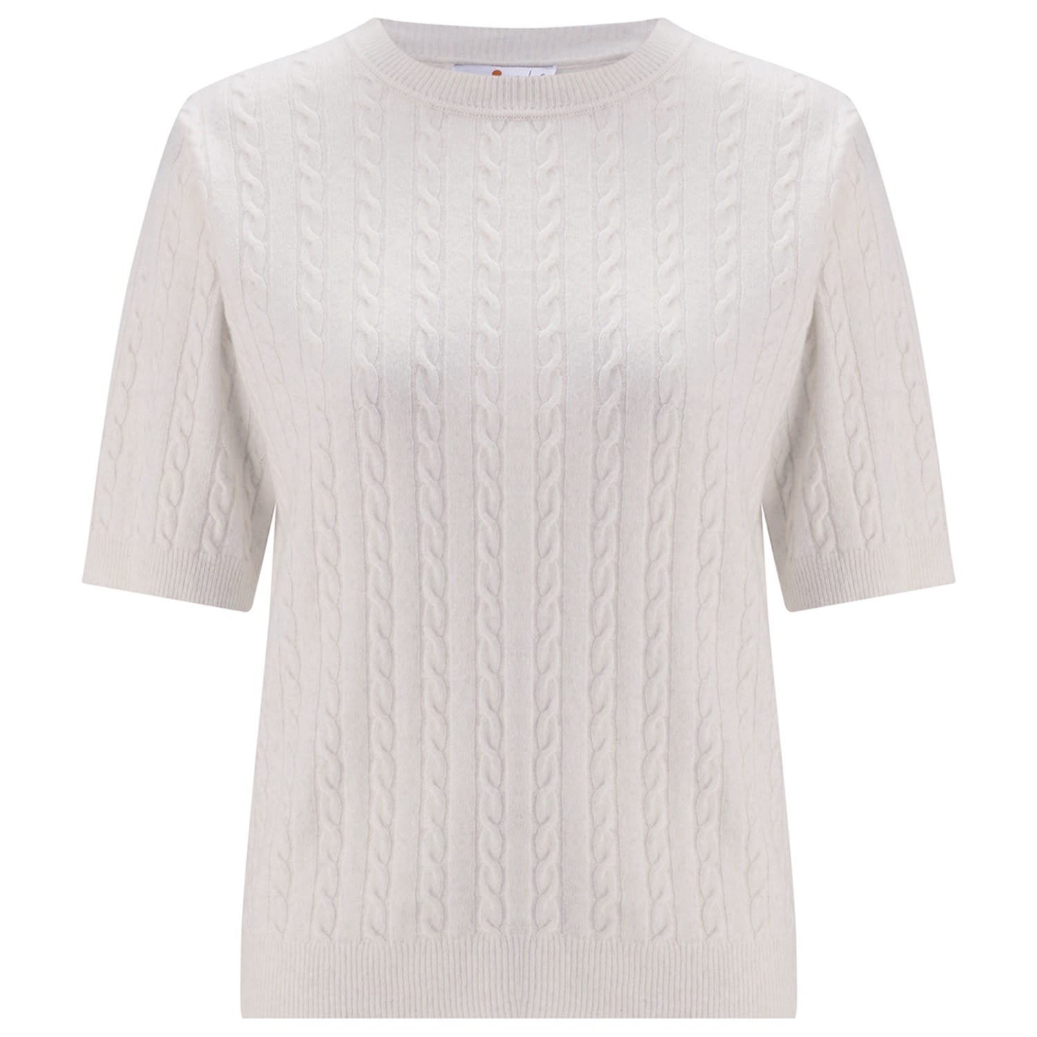 Peraluna Women's White Nicole Cable Knit Cashmere Blend Short Sleeve Blouse - Ecru In White
