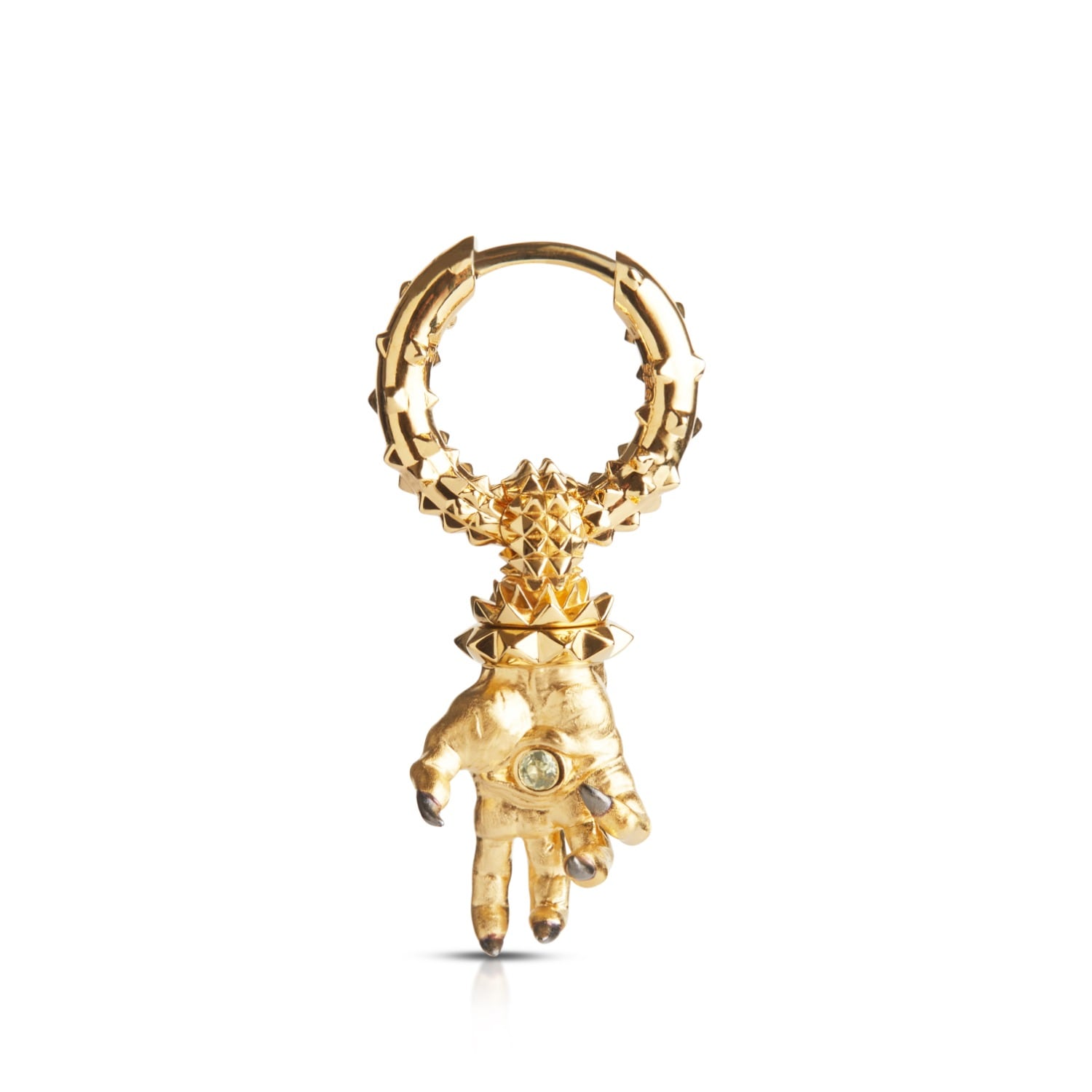 Kasun Men's Hand Of The Protector Earrings - August - Peridot - Gold Vermeil