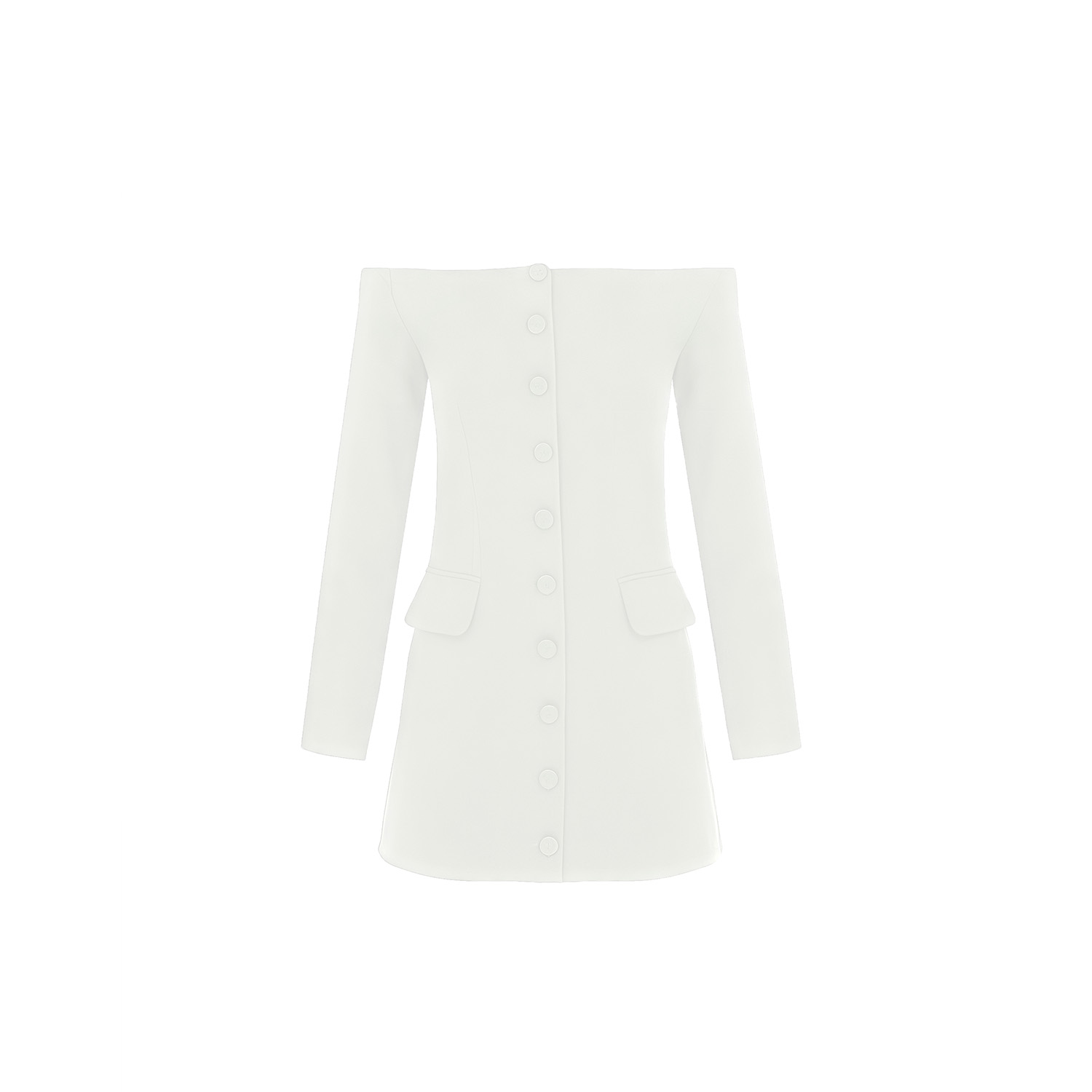Avenue 8 Women's Neutrals Off-shoulder Fitted Mini Blazer Dress - Ecru In Beige